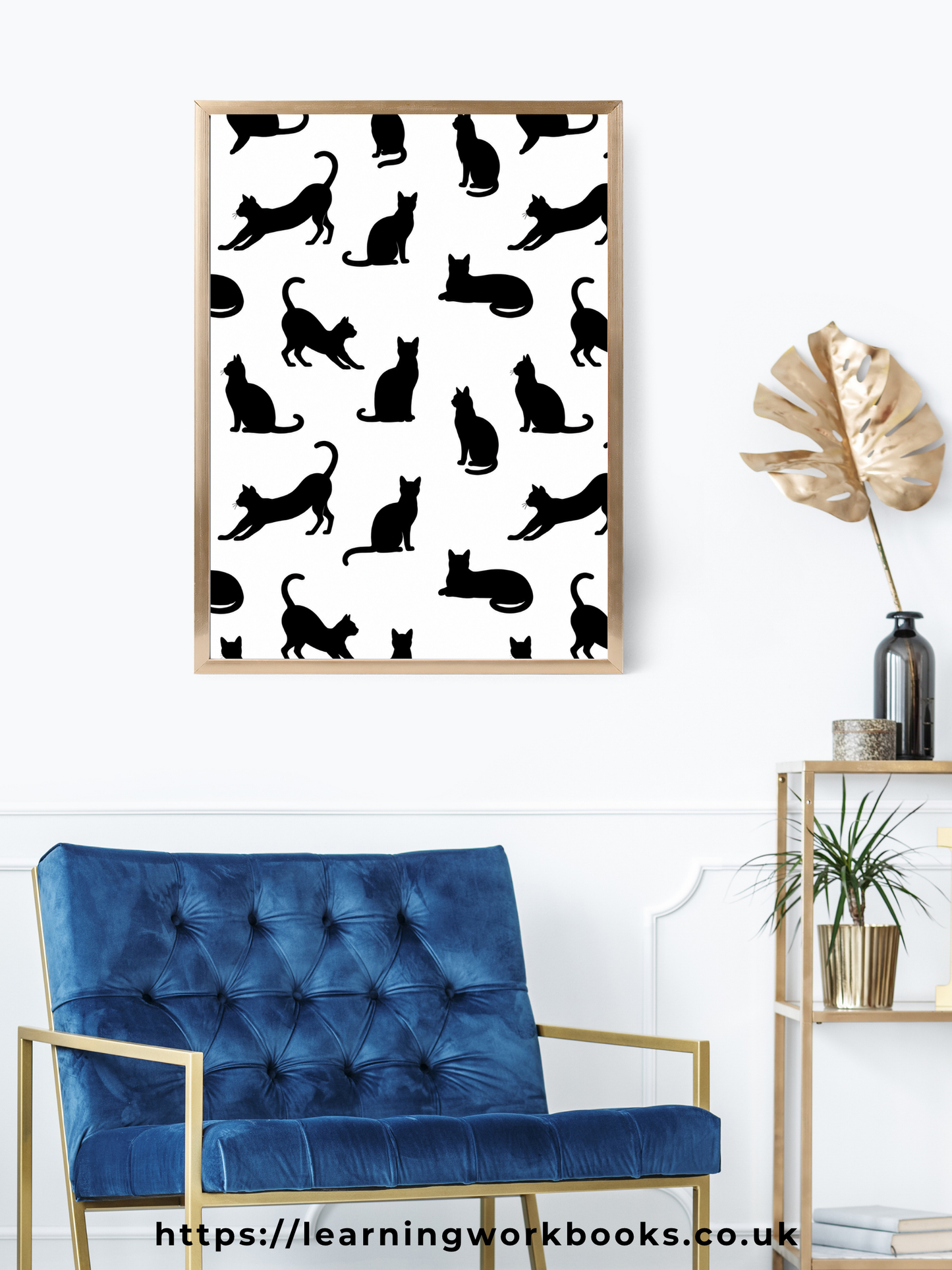 White Minimalist Cat Silhouette Pattern / Animal Patterns Printable Art 3 / Premium Printable Digital Download