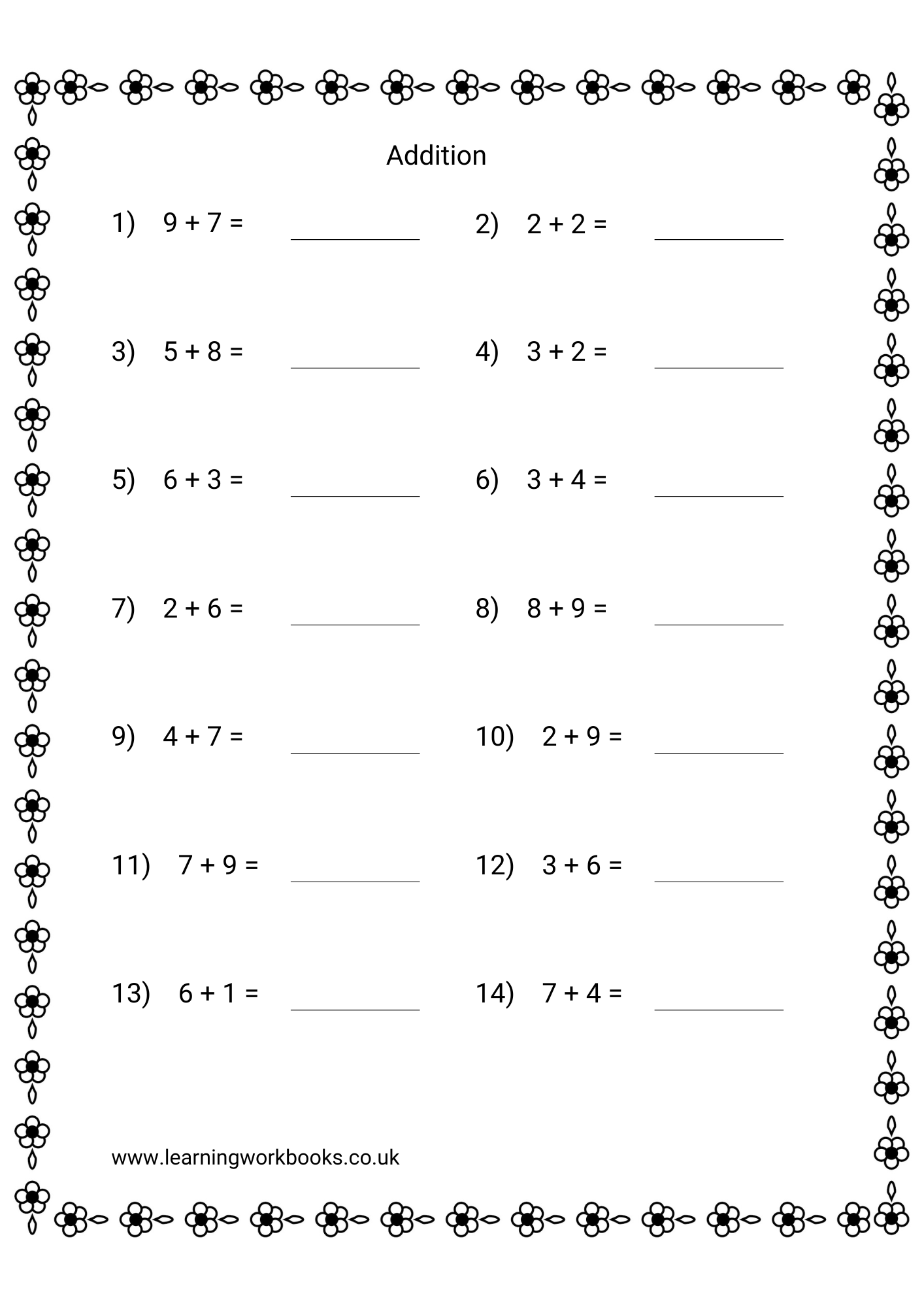 Adding Single Digits Workbook 1