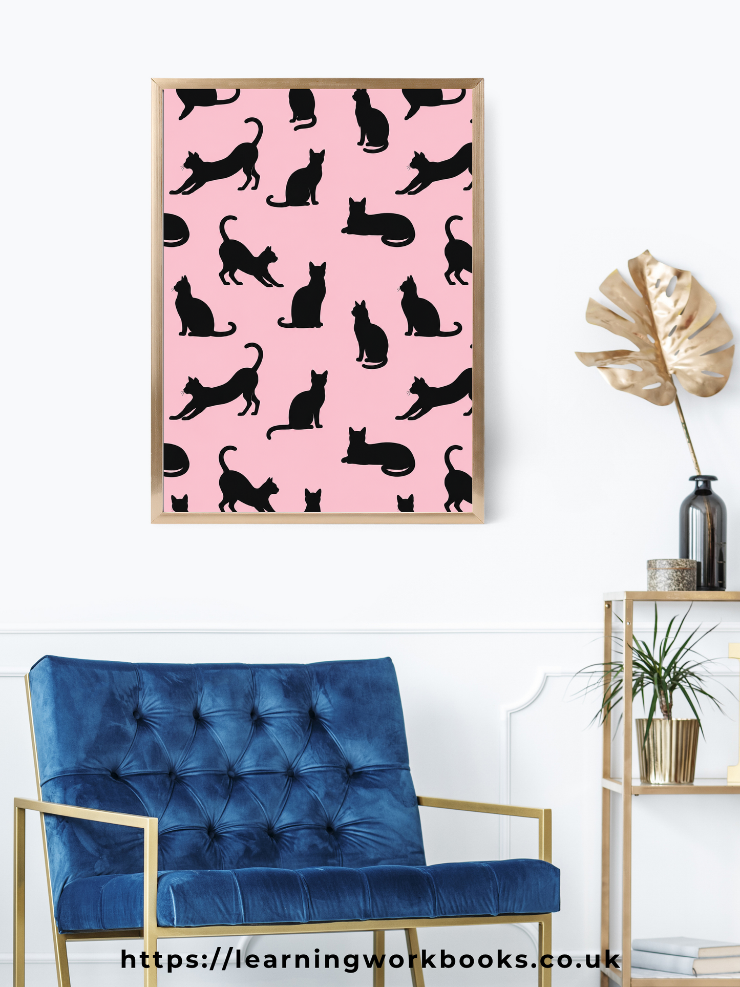 Pink Minimalist Cat Silhouette Pattern / Animal Patterns Printable Art 2 / Premium Printable Digital Download