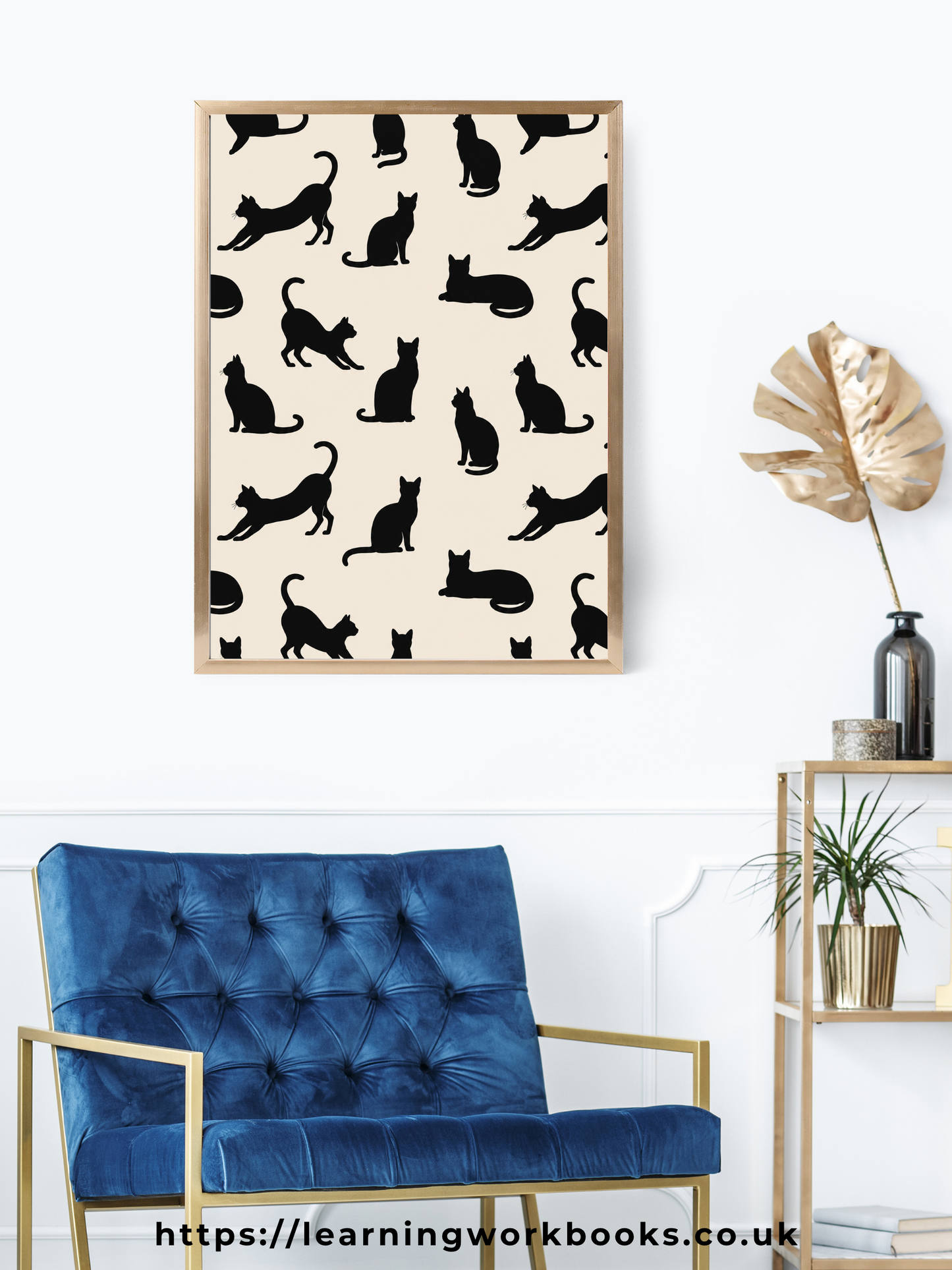 Beige Minimalist Cat Silhouette Pattern / Animal Patterns Printable Art 1 / Premium Printable Digital Download