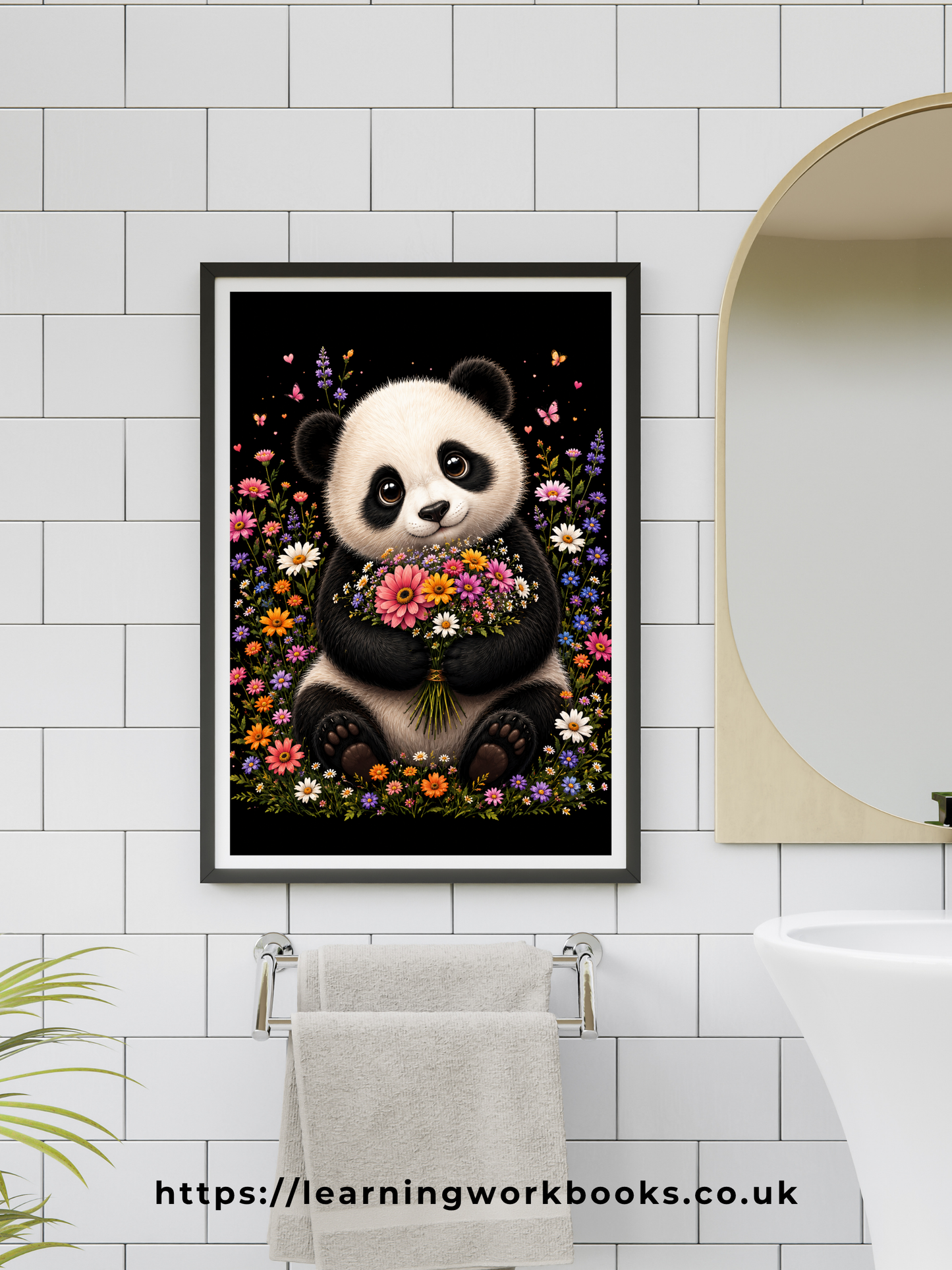 Cute Panda Holding a Bouquet / Pandas Printable Art 1 / Premium Printable Digital Download