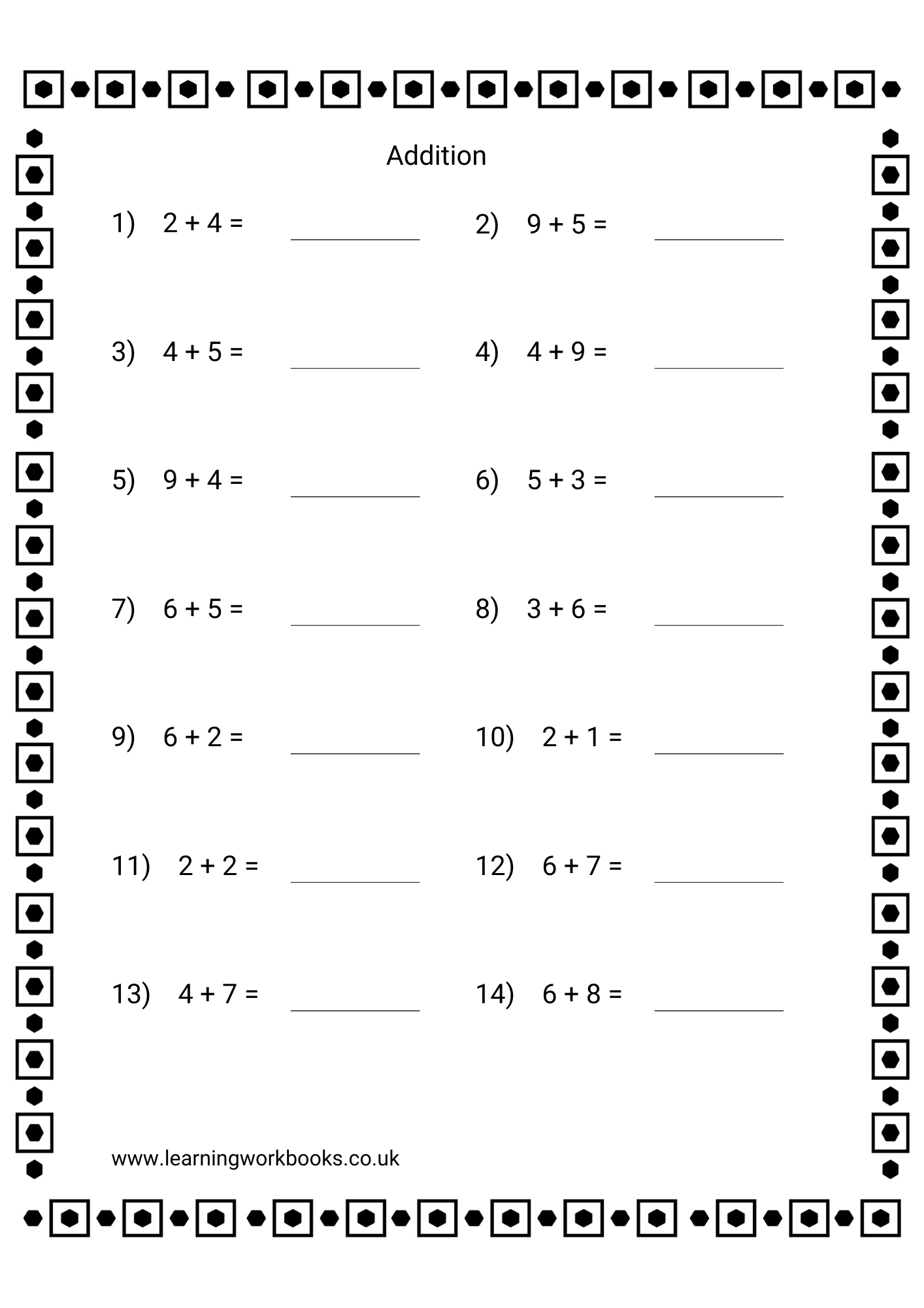 Adding Single Digits Workbook 5