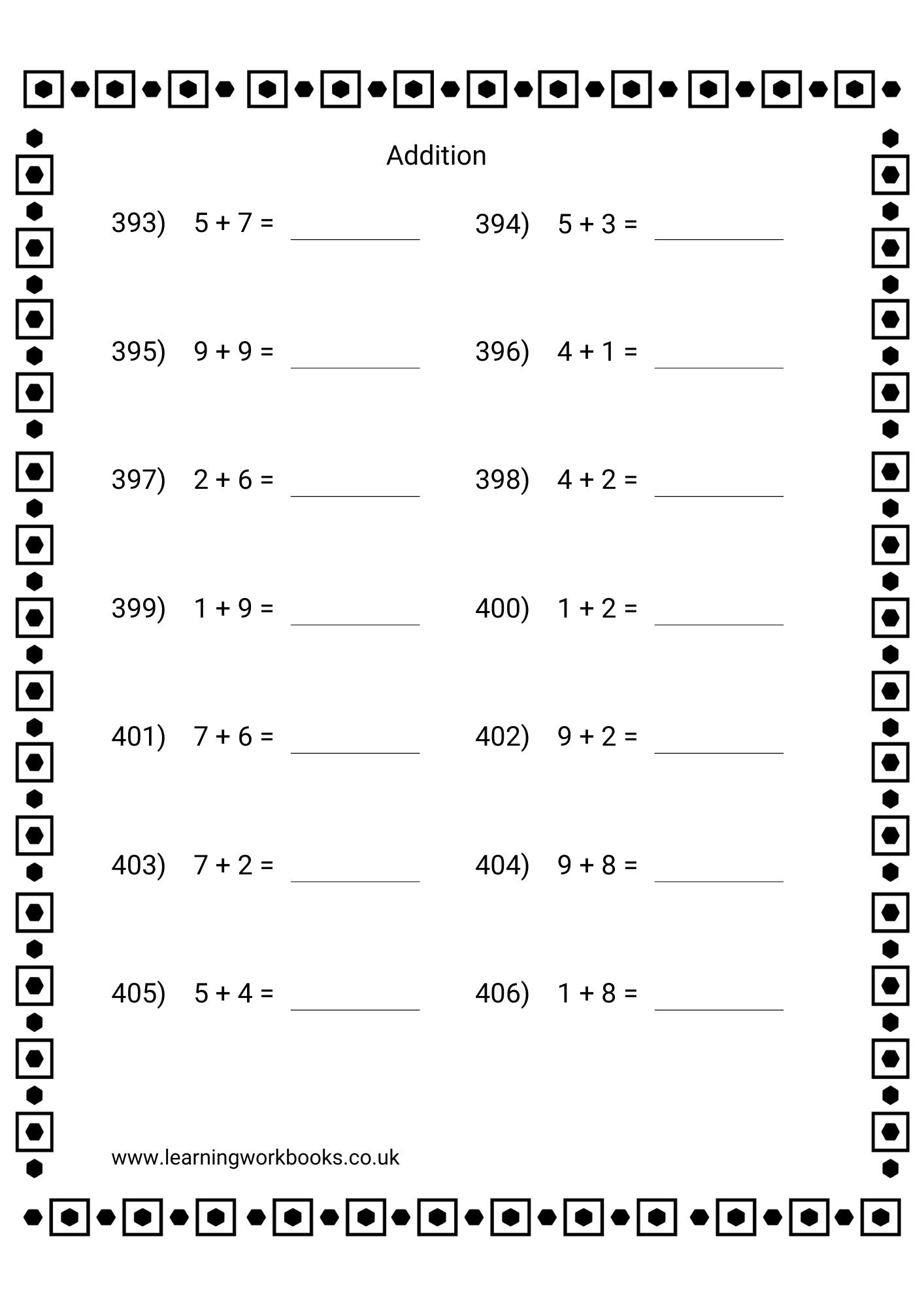 Adding Single Digits Workbook 3