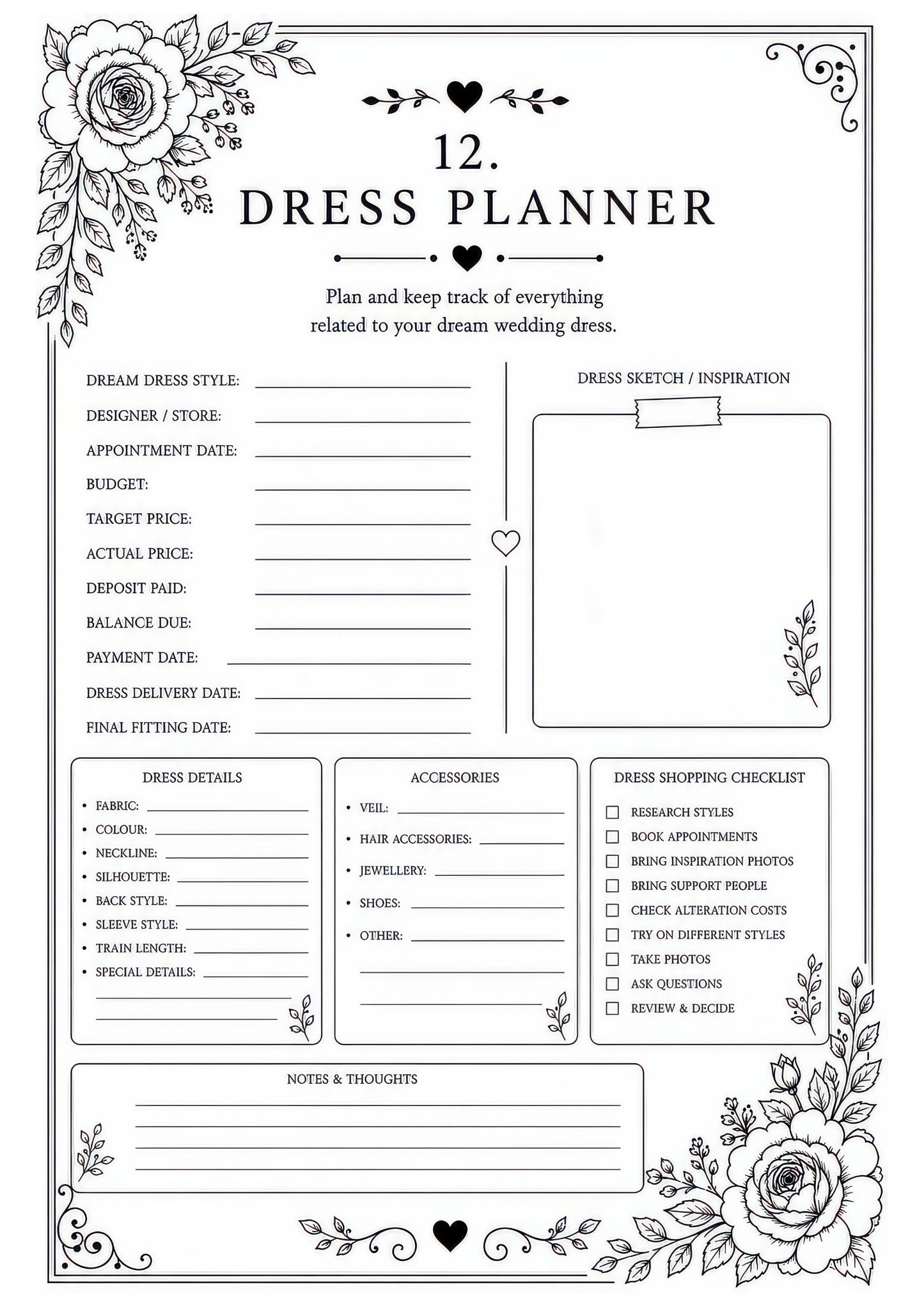 The Complete Wedding Planner – Design Number 1: Ivory and Gold Flowers (downloadable, high quality print, 100 pages)