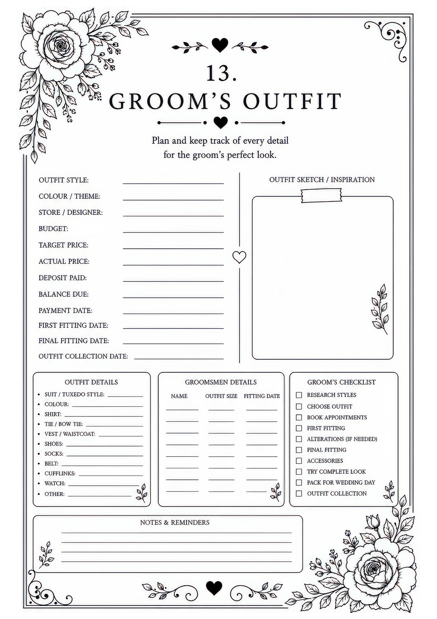 The Complete Wedding Planner – Design Number 1: Ivory and Gold Flowers (downloadable, high quality print, 100 pages)