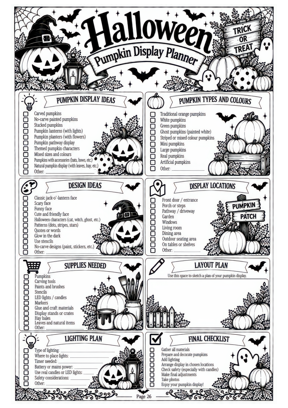 The Complete Halloween Planner / Design 1 / 100 Pages of Printable Halloween Planning Sheets