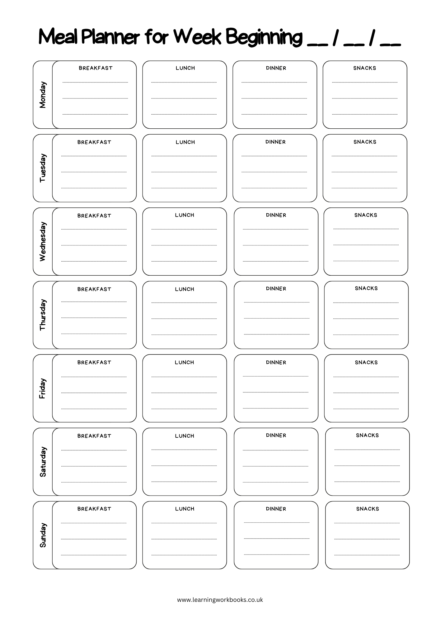 Weekly Meal Planner 7 (downloadable digital product)