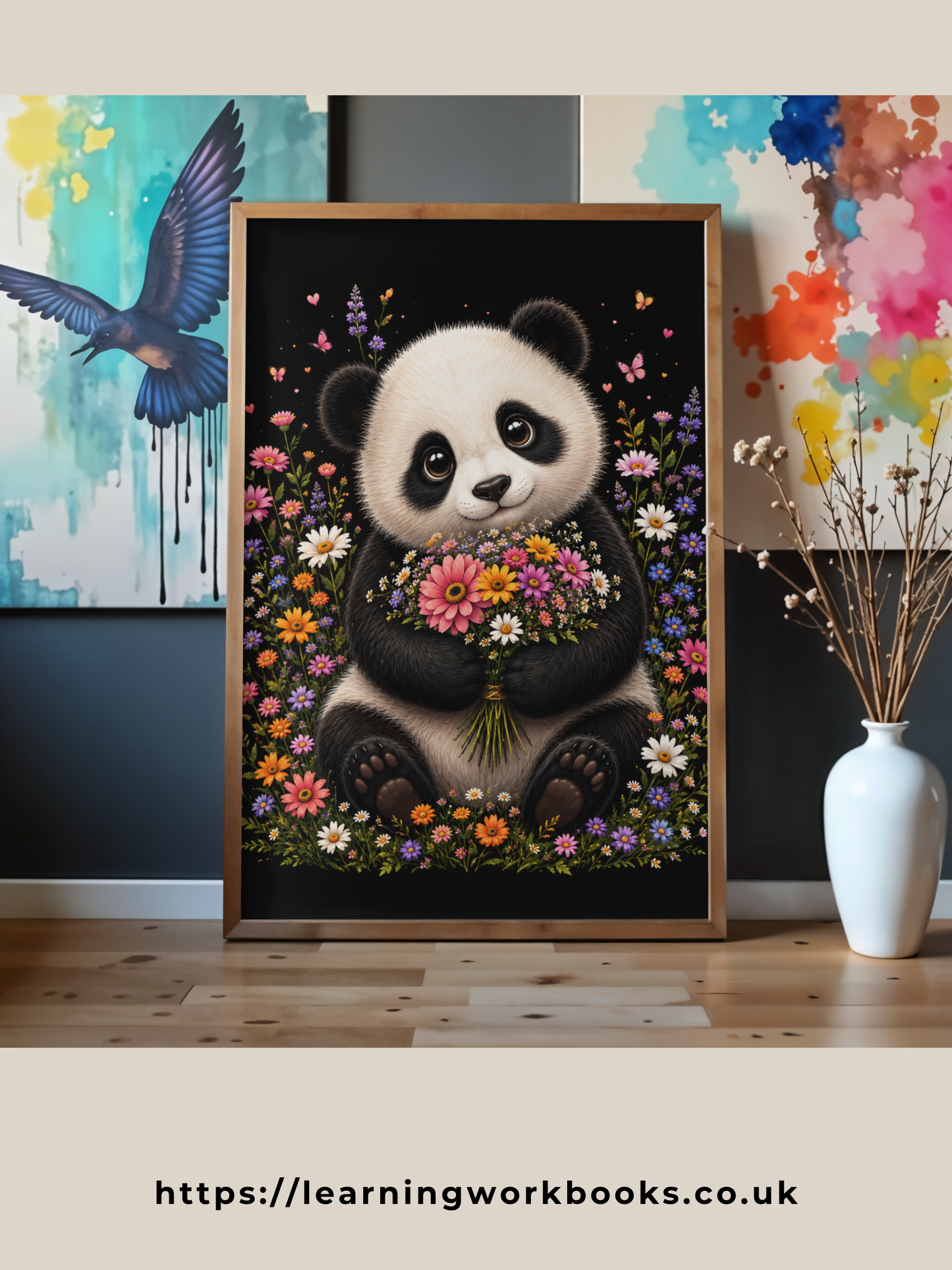 Cute Panda Holding a Bouquet / Pandas Printable Art 1 / Premium Printable Digital Download