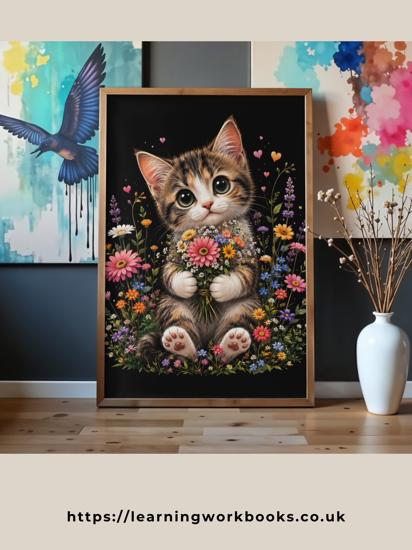 Cute Cat Holding a Bouquet  / Cats Printable Art 1 / Premium Printable Digital Download