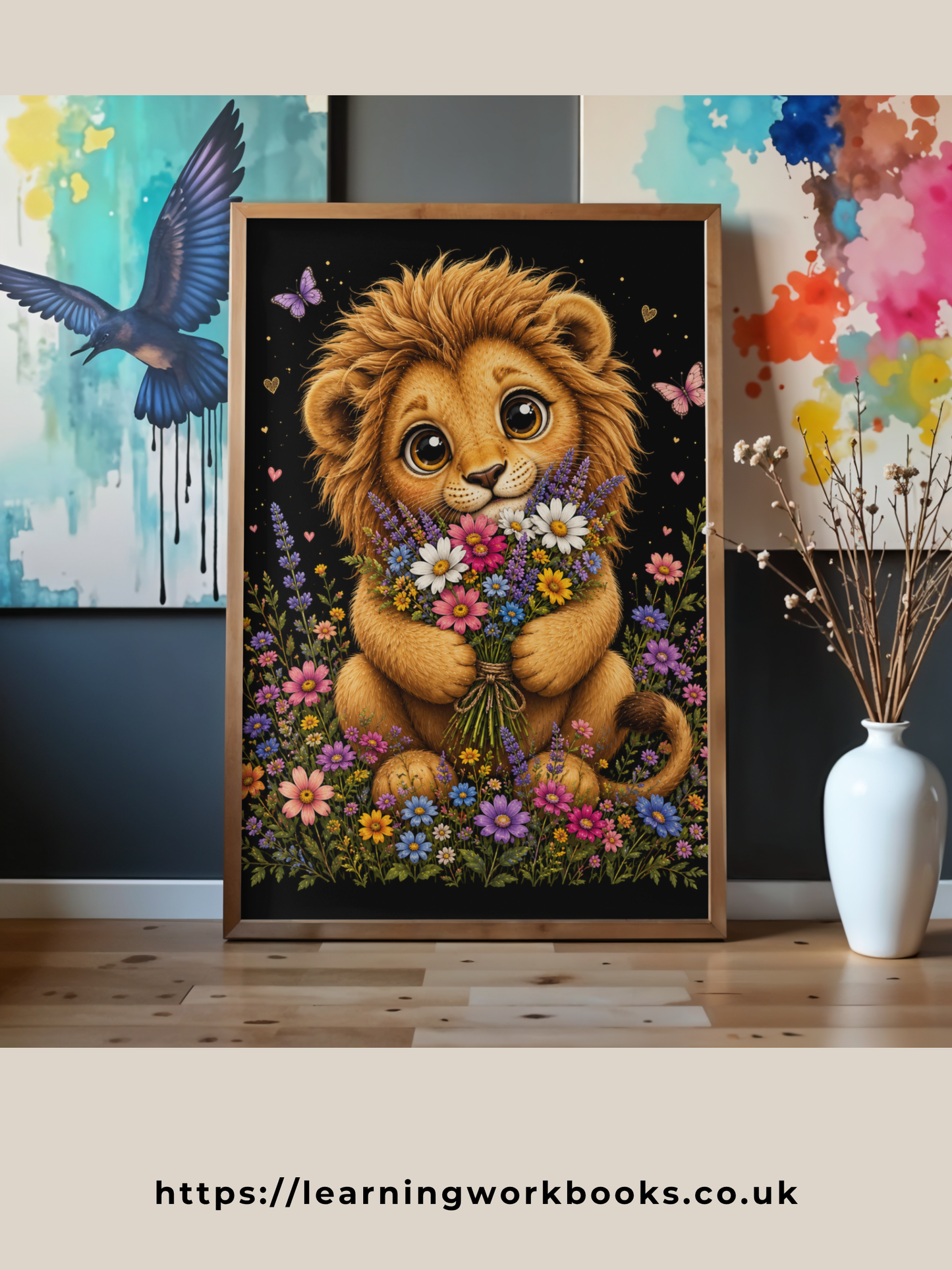 Cute Lion Holding a Bouquet / Lions Printable Art 1 / Premium Printable Digital Download