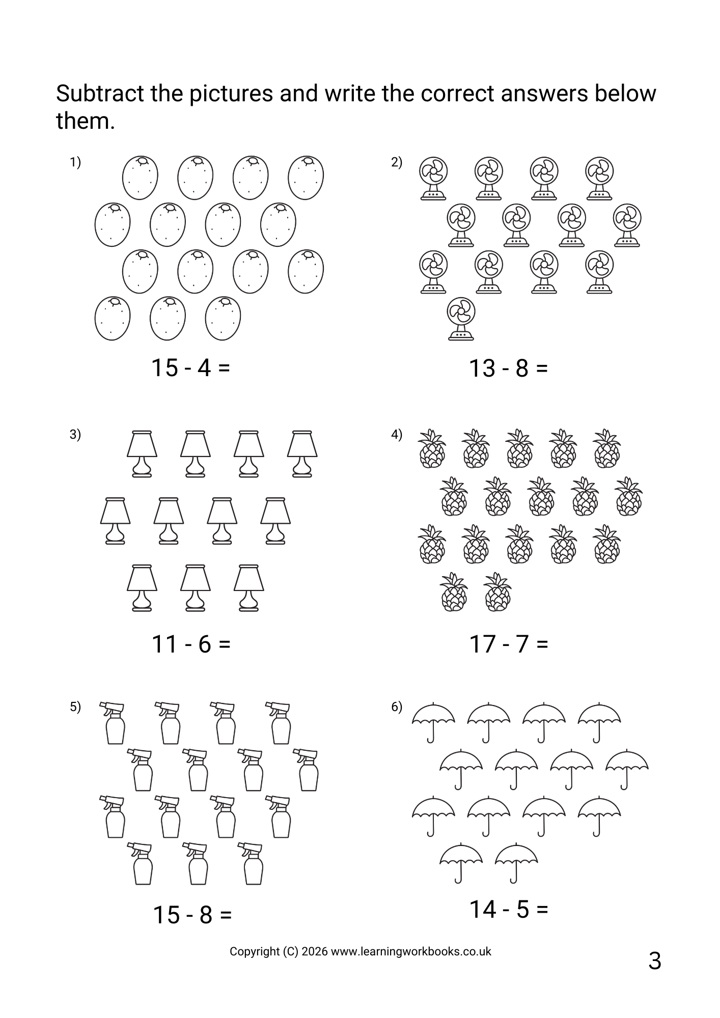 Subtraction to 20 Workbook 2 (downloadable digital product)