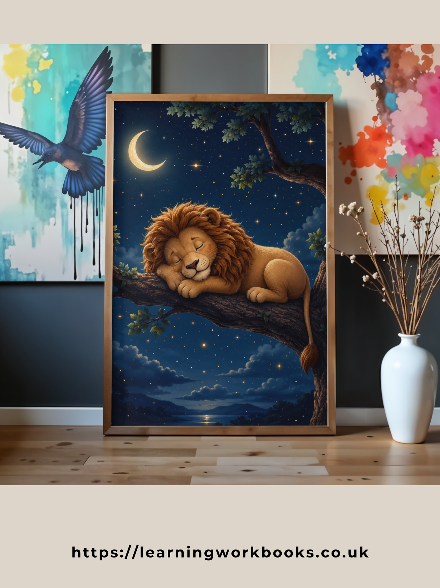 Sleeping Lion on a Branch / Lions Printable Art 2 / Premium Printable Digital Download