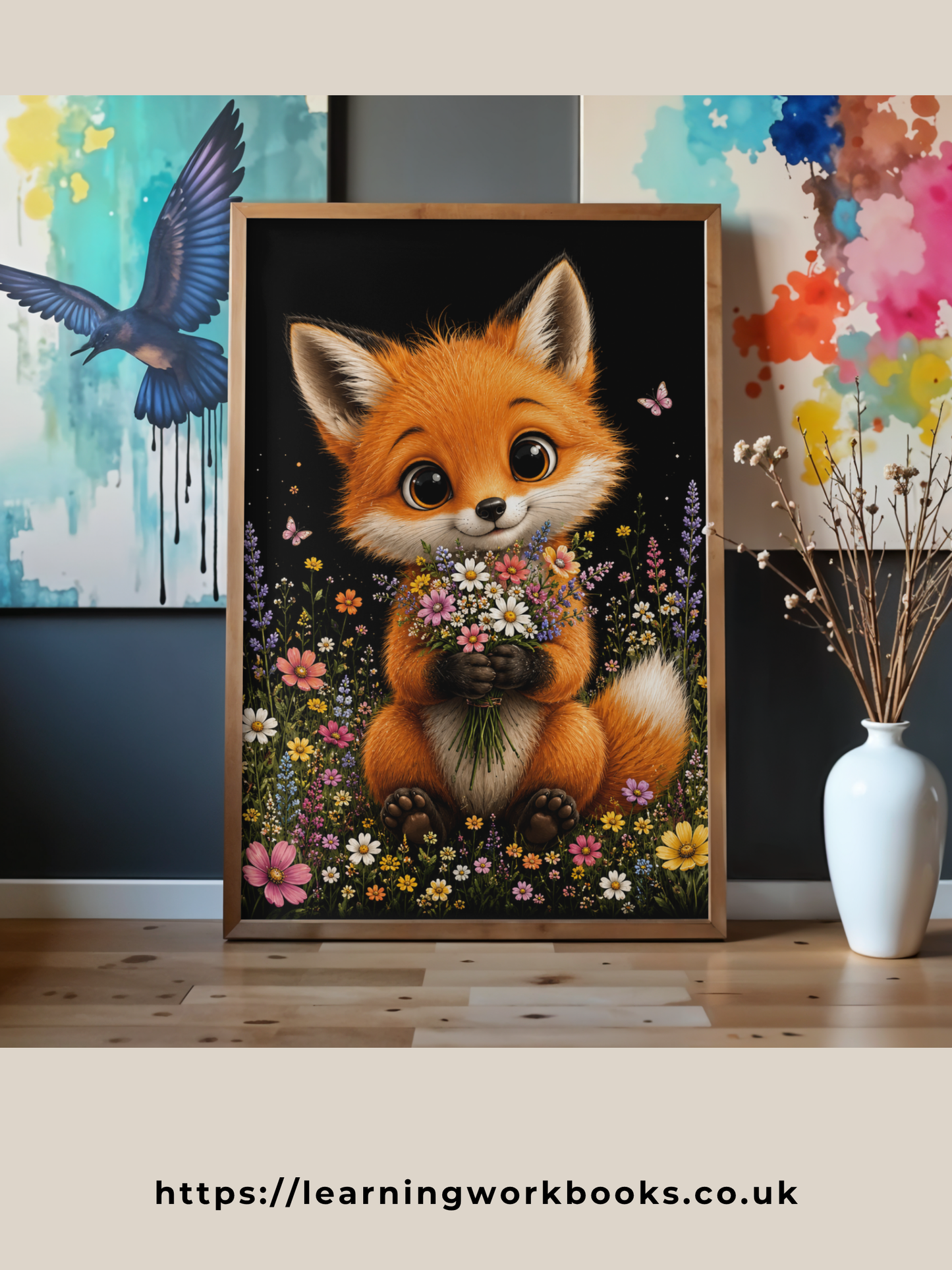 Cute Fox Holding a Bouquet / Foxes Printable Art 1 / Premium Printable Digital Download