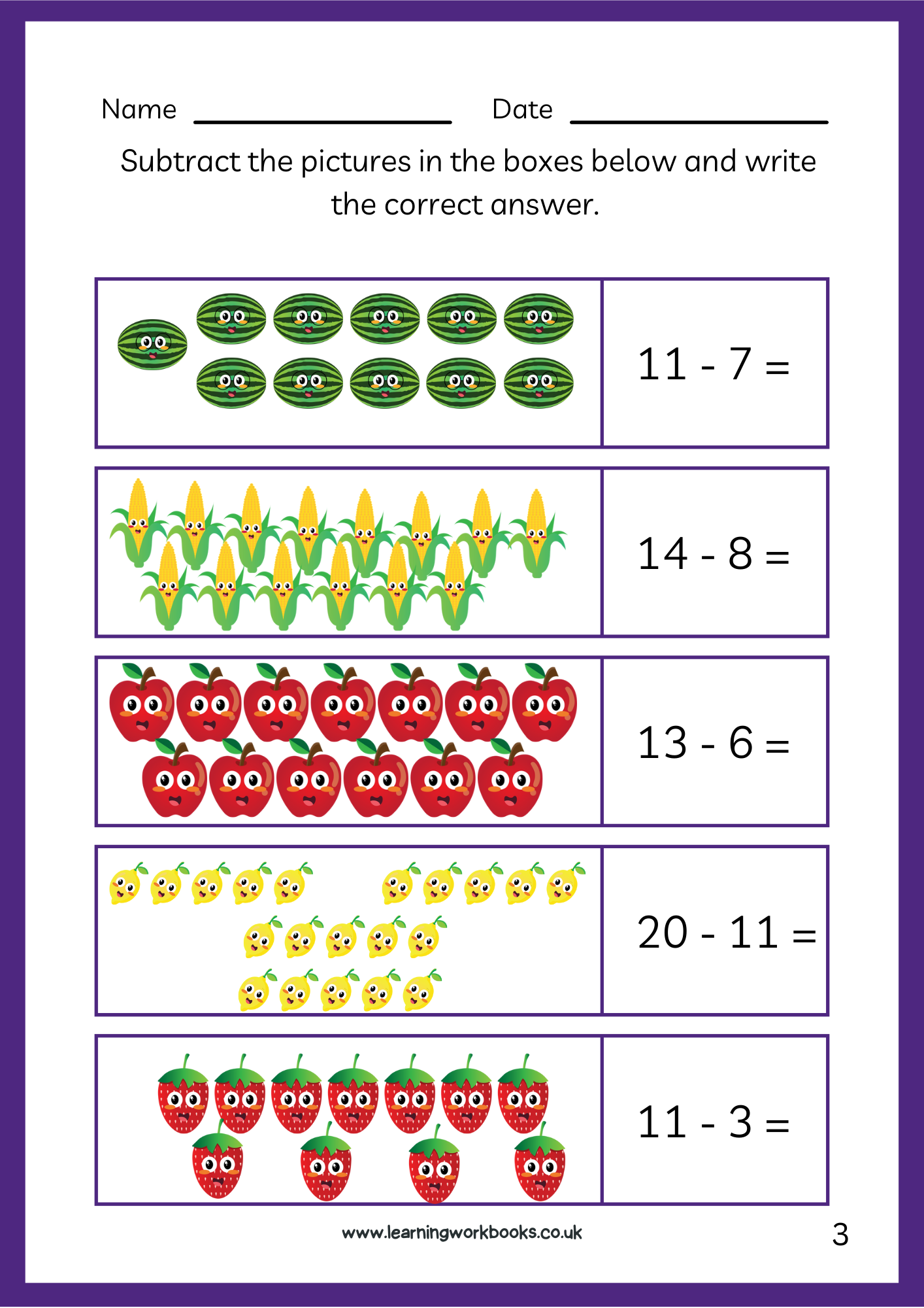 Subtraction to 20 Workbook 1 (downloadable digital product)