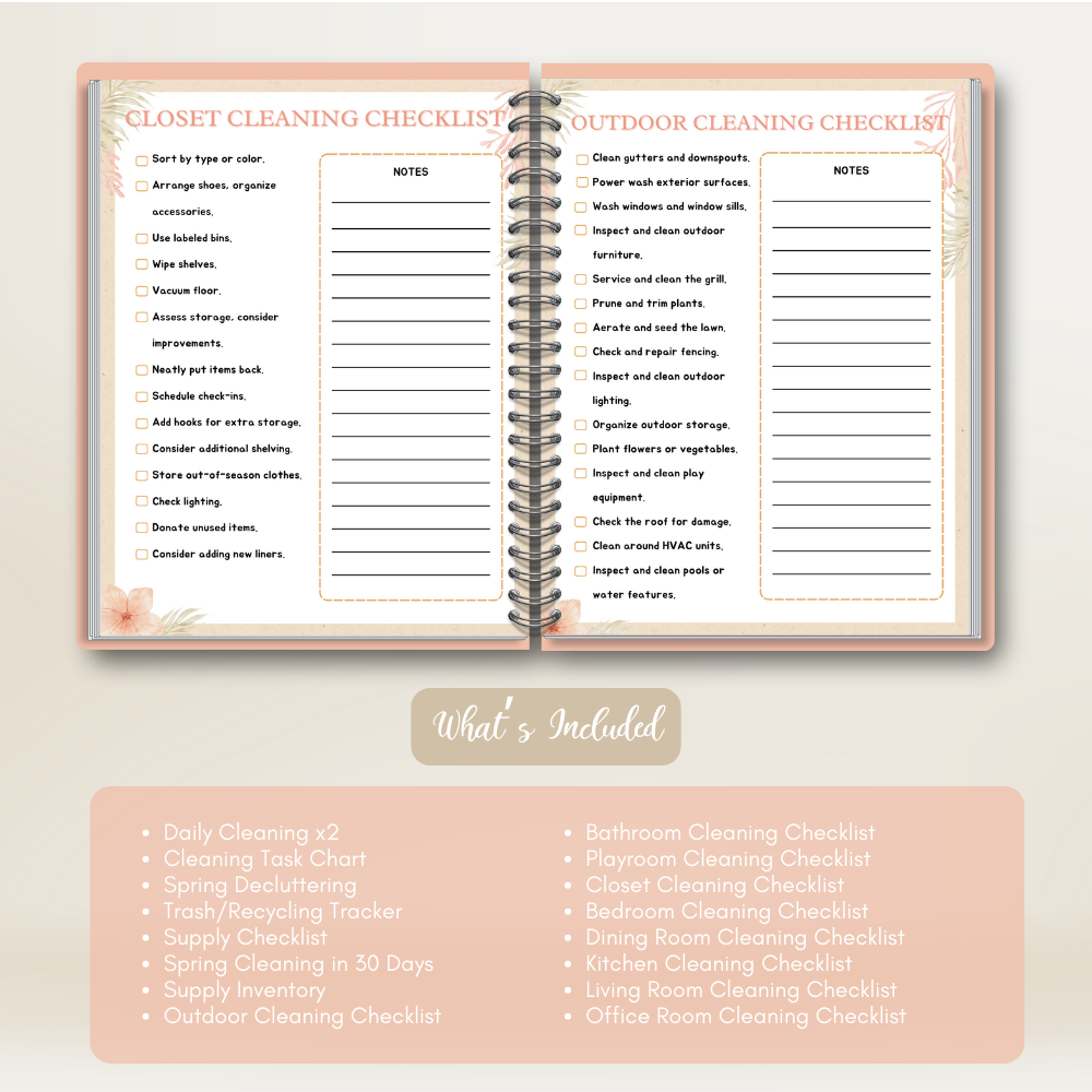 Peach Spring Cleaning Planner