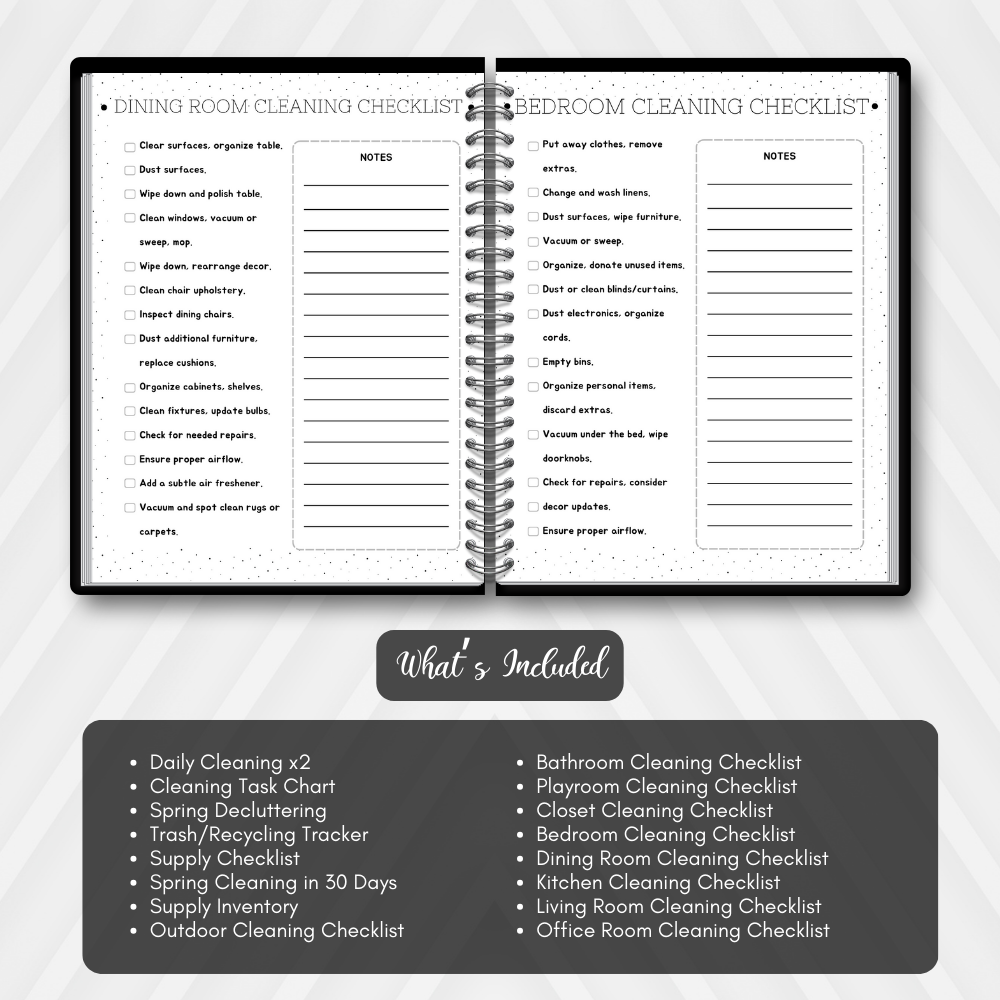 Black and White Spring Cleaning Planner