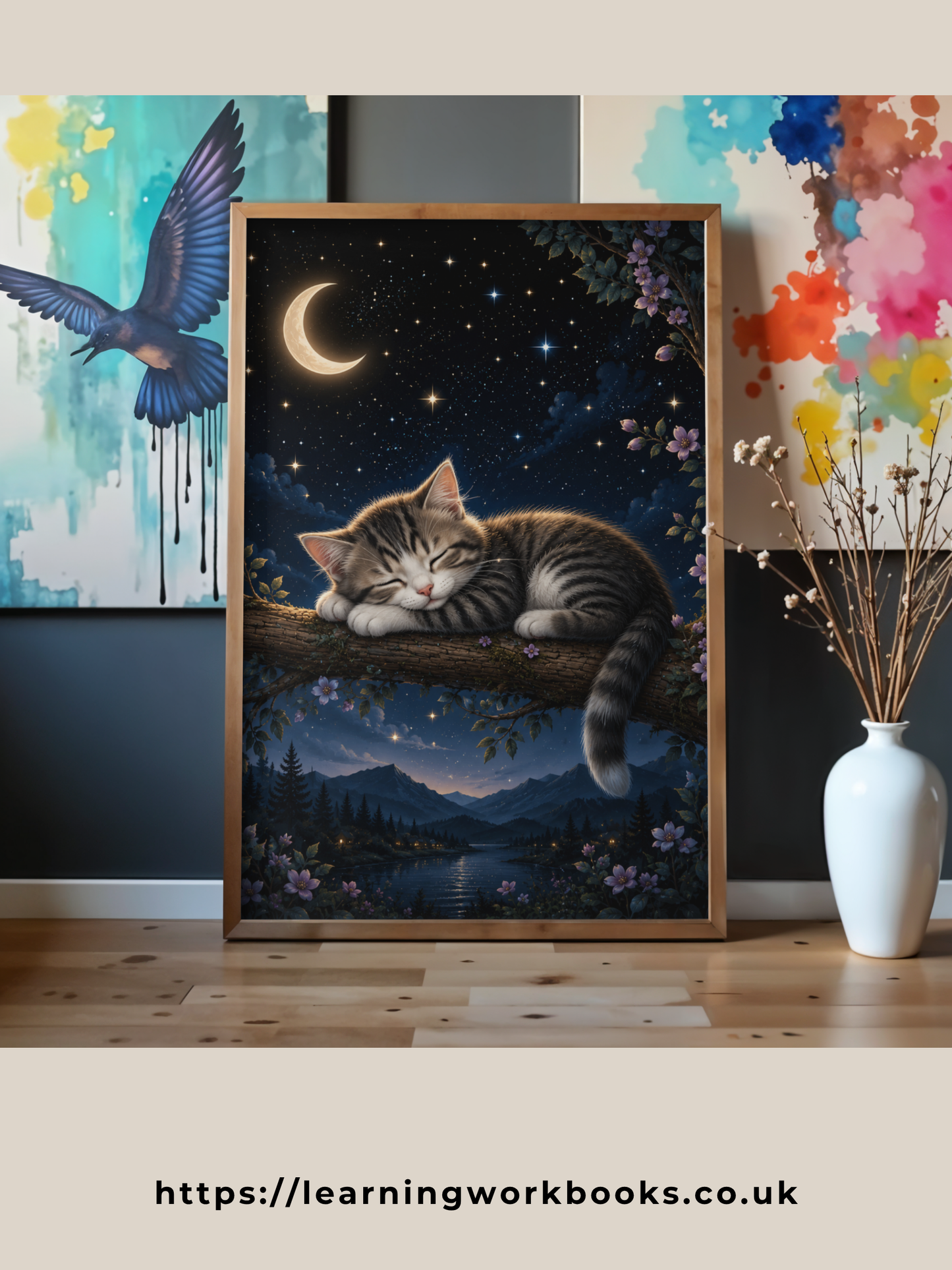 Sleeping Cat on a Branch / Cats Printable Art 2 / Premium Printable Digital Download