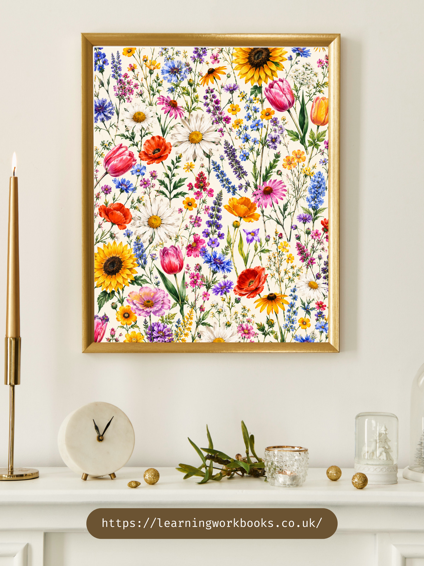 Vibrant Wildflower Garden Pattern / Floral Printable Art 5 / Premium Printable Digital Download