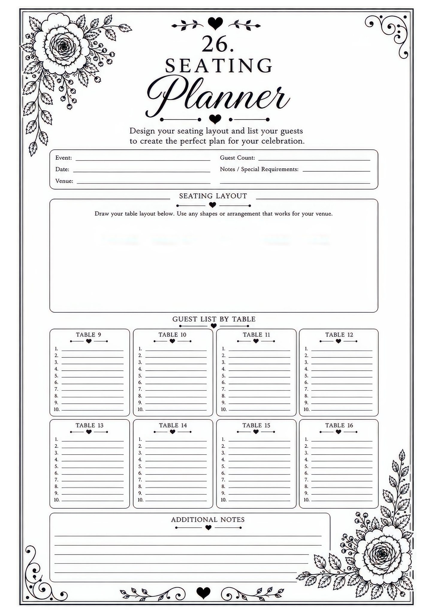 The Complete Wedding Planner – Design Number 1: Ivory and Gold Flowers (downloadable, high quality print, 100 pages)
