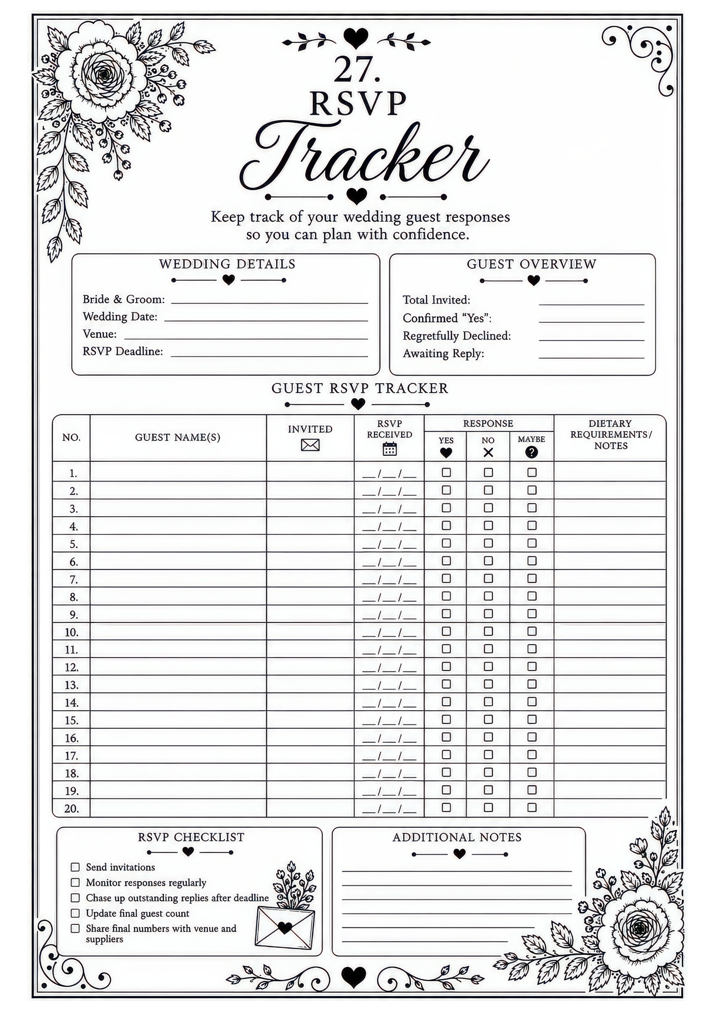 The Complete Wedding Planner – Design Number 1: Ivory and Gold Flowers (downloadable, high quality print, 100 pages)