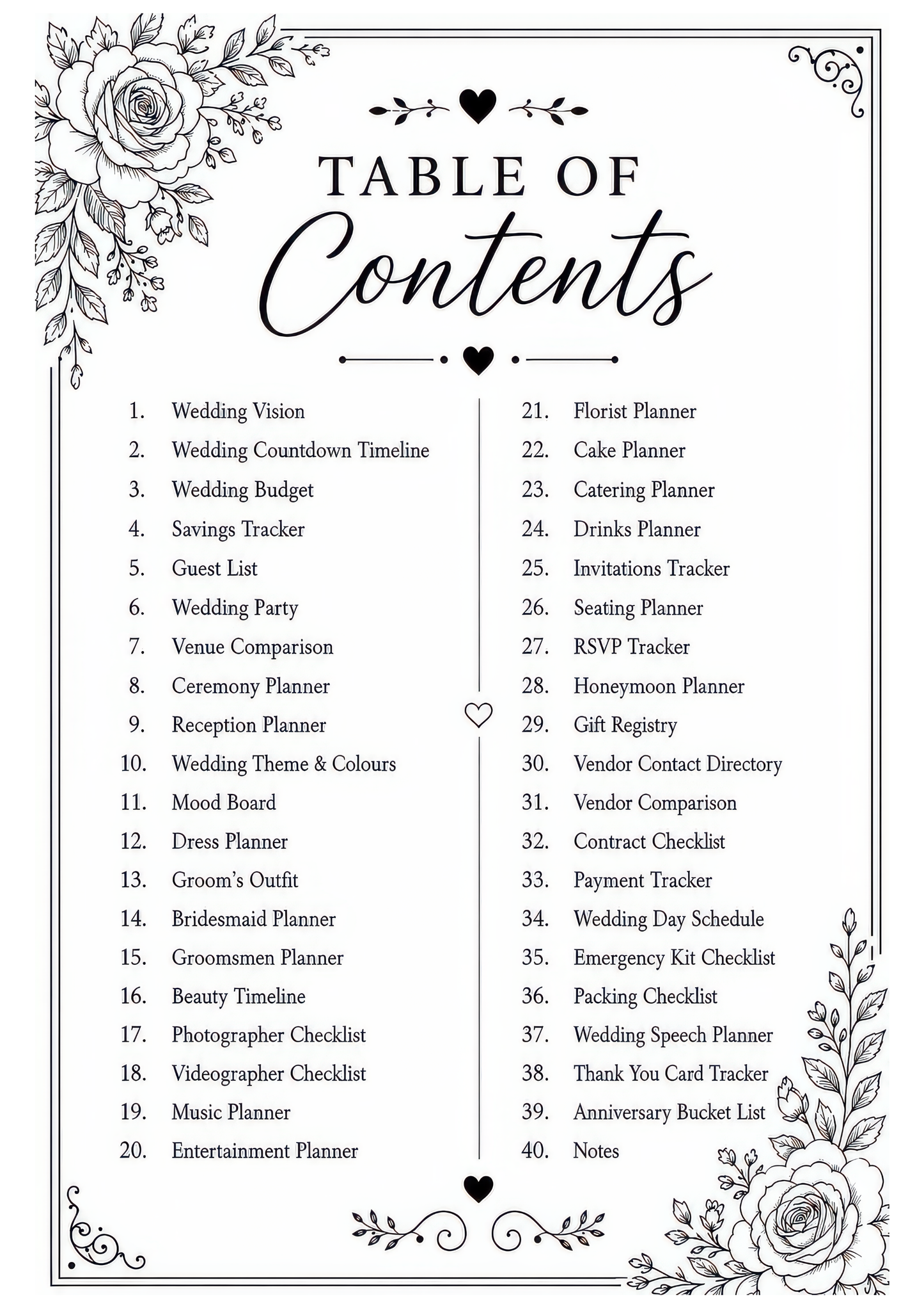 The Complete Wedding Planner – Design Number 1: Ivory and Gold Flowers (downloadable, high quality print, 100 pages)