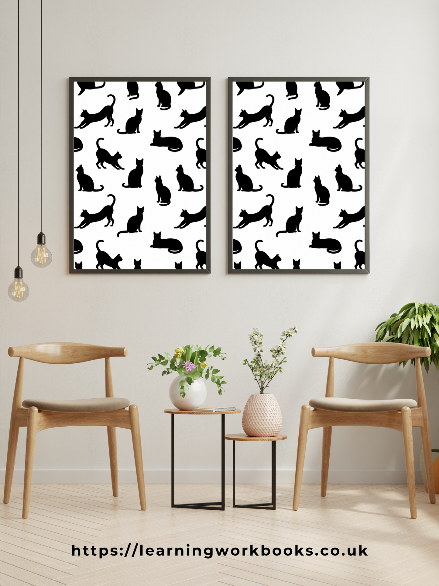 White Minimalist Cat Silhouette Pattern / Animal Patterns Printable Art 3 / Premium Printable Digital Download