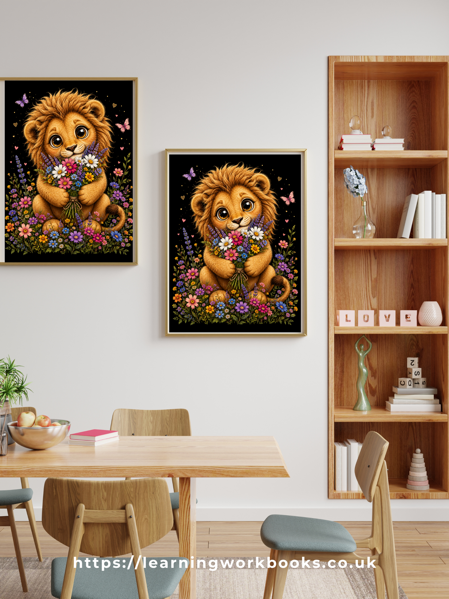 Cute Lion Holding a Bouquet / Lions Printable Art 1 / Premium Printable Digital Download