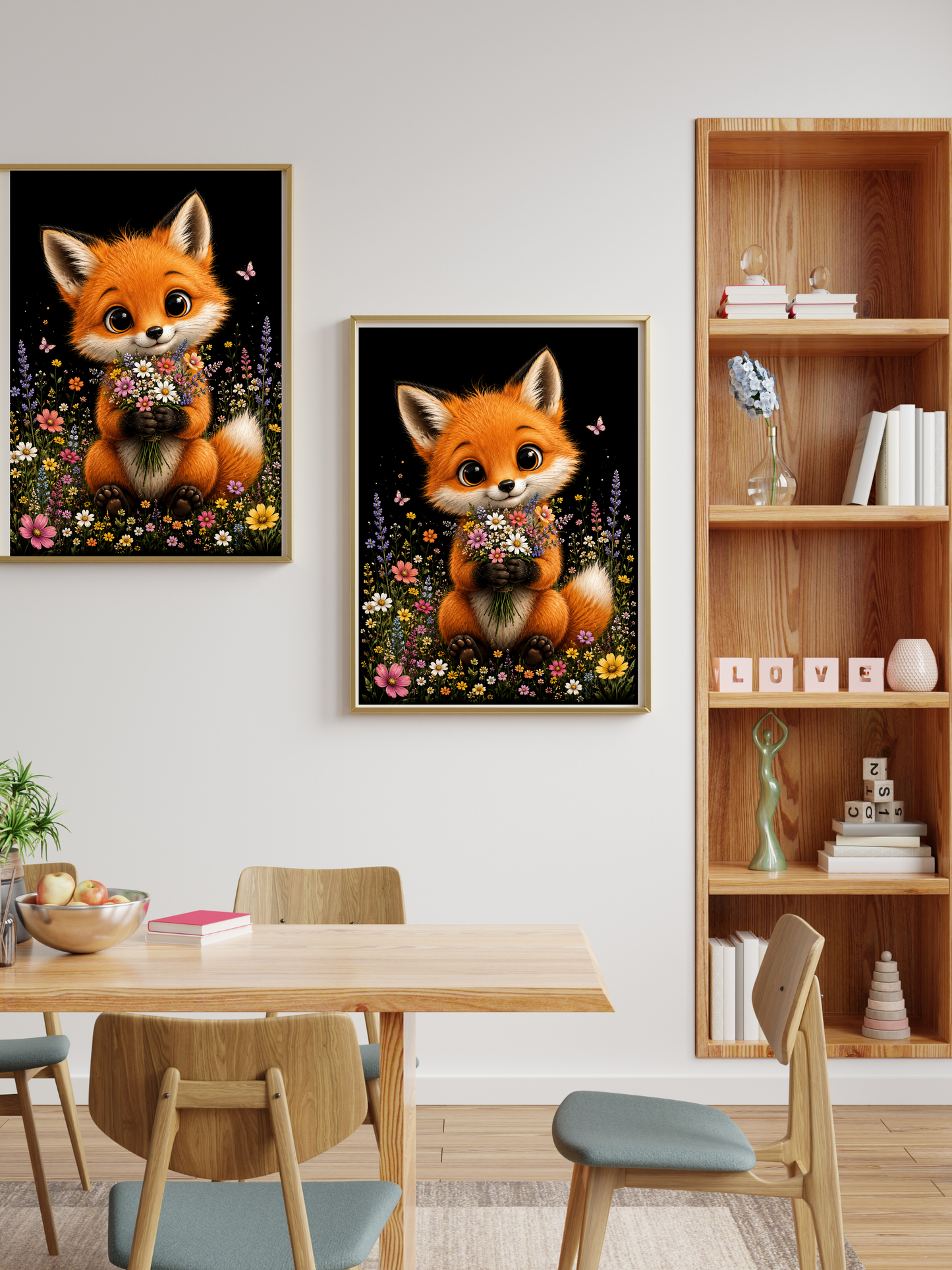 Cute Fox Holding a Bouquet / Foxes Printable Art 1 / Premium Printable Digital Download
