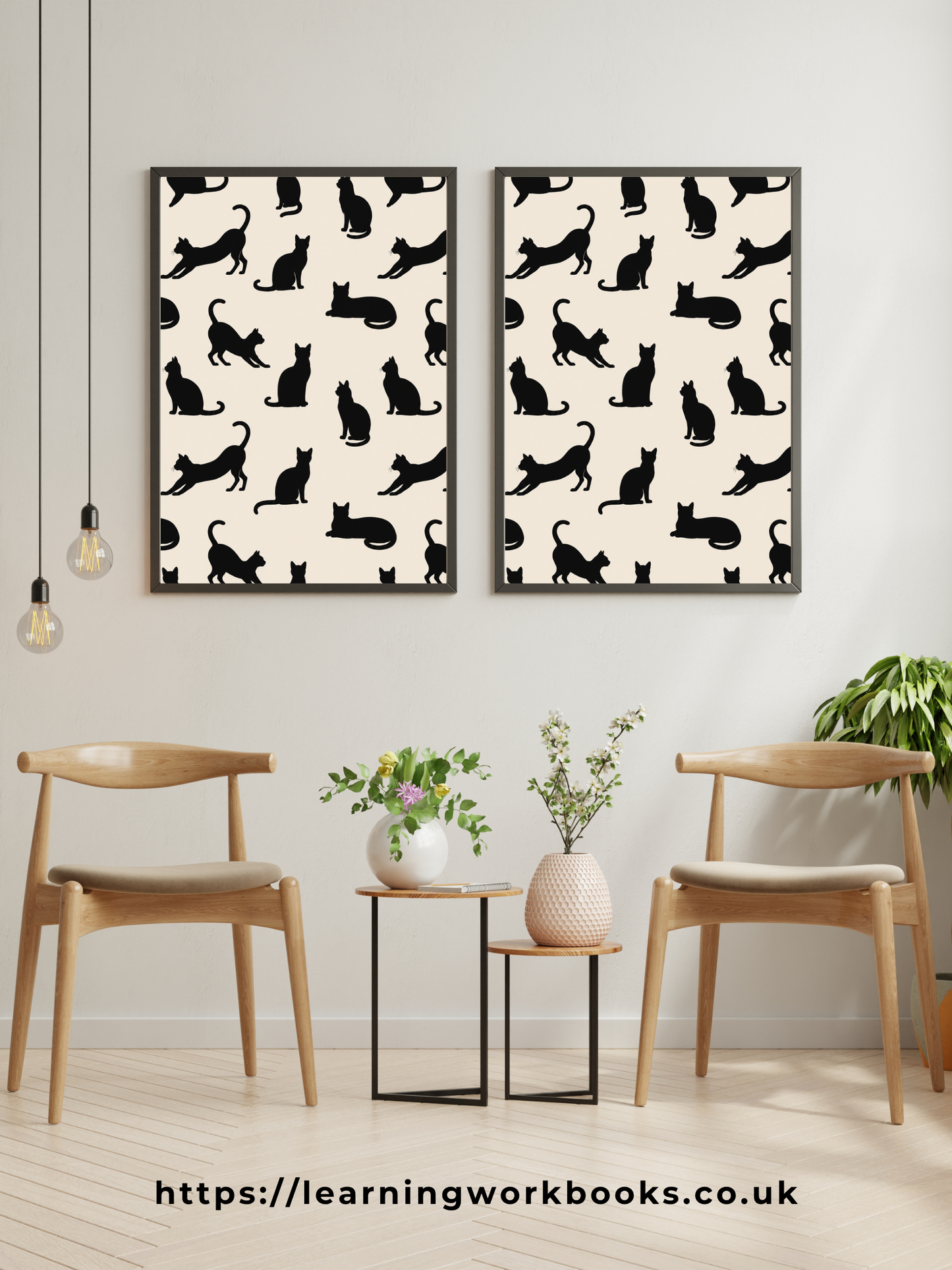 Beige Minimalist Cat Silhouette Pattern / Animal Patterns Printable Art 1 / Premium Printable Digital Download