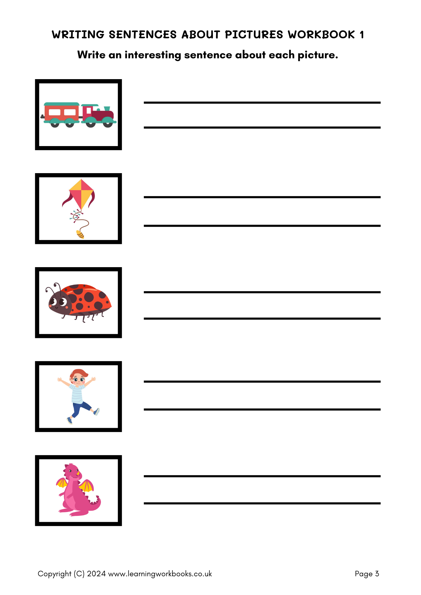 Writing Sentences About Pictures Workbook 1