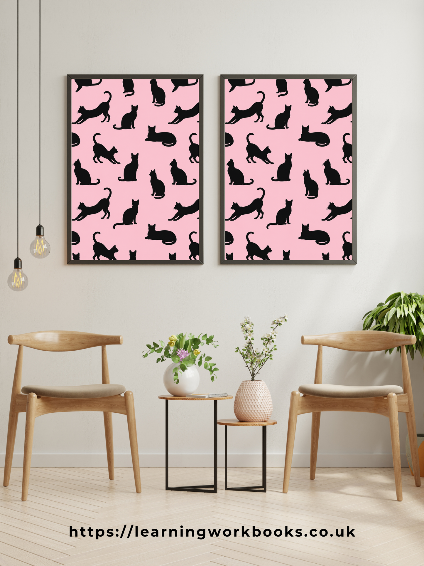 Pink Minimalist Cat Silhouette Pattern / Animal Patterns Printable Art 2 / Premium Printable Digital Download