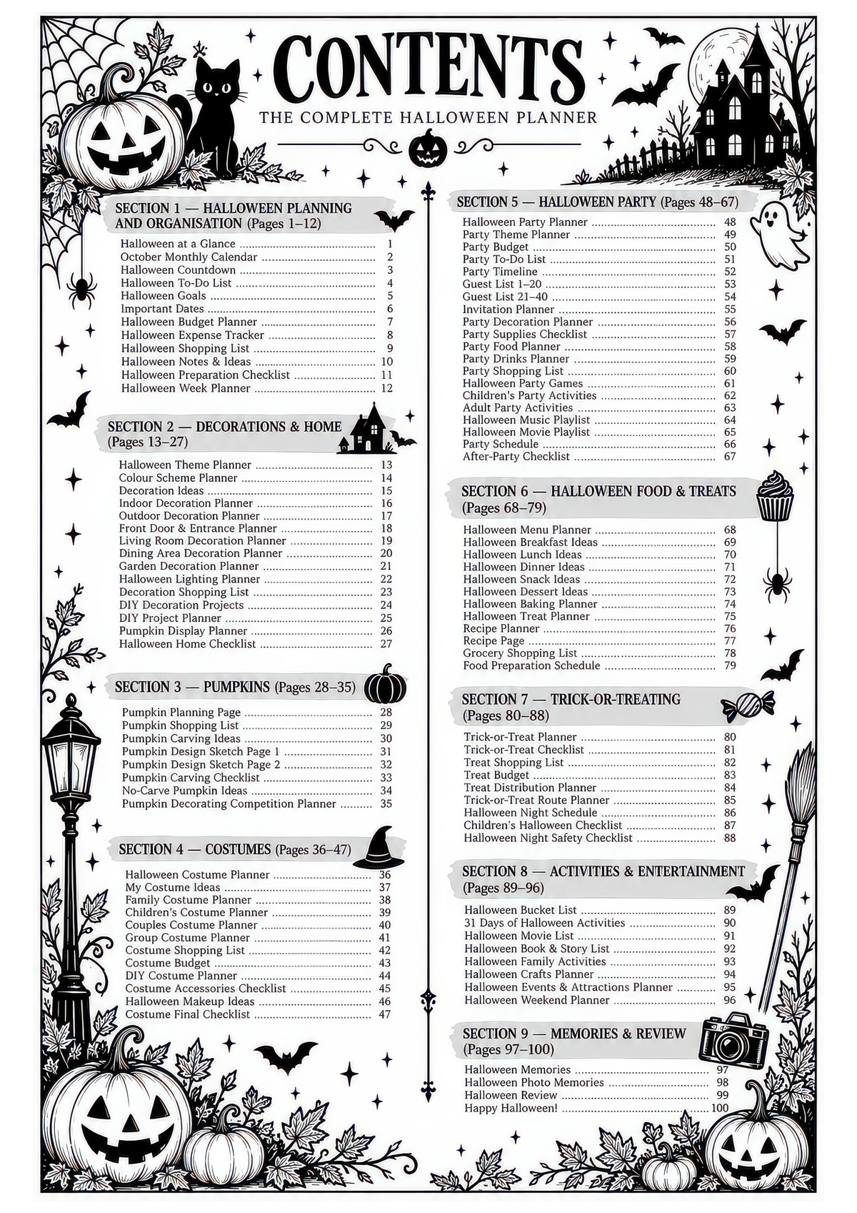 The Complete Halloween Planner / Design 1 / 100 Pages of Printable Halloween Planning Sheets