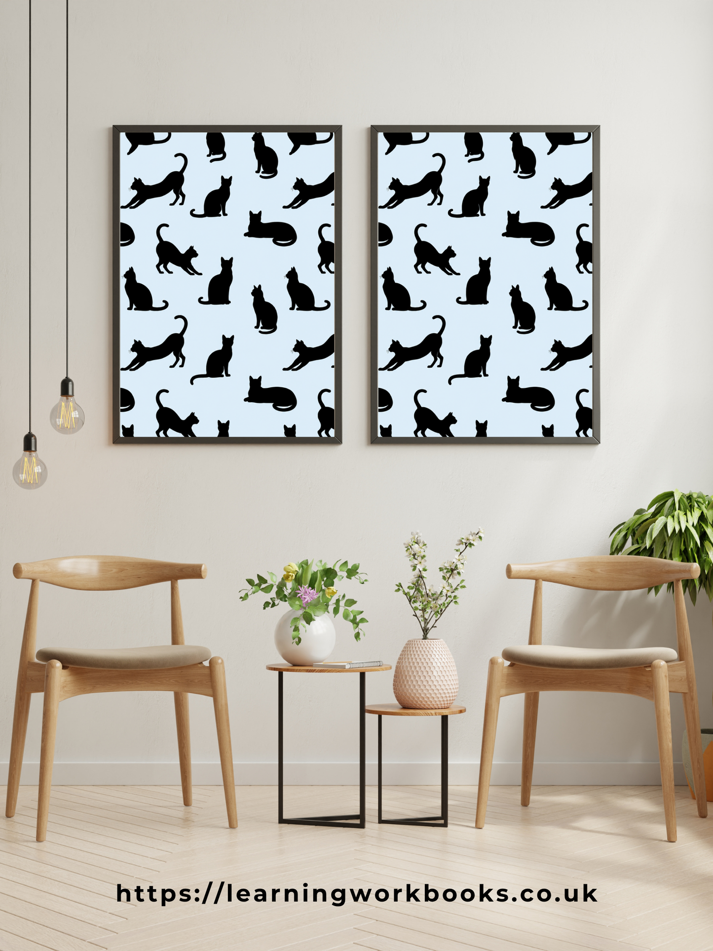 Blue Minimalist Cat Silhouette Pattern / Animal Patterns Printable Art 4 / Premium Printable Digital Download