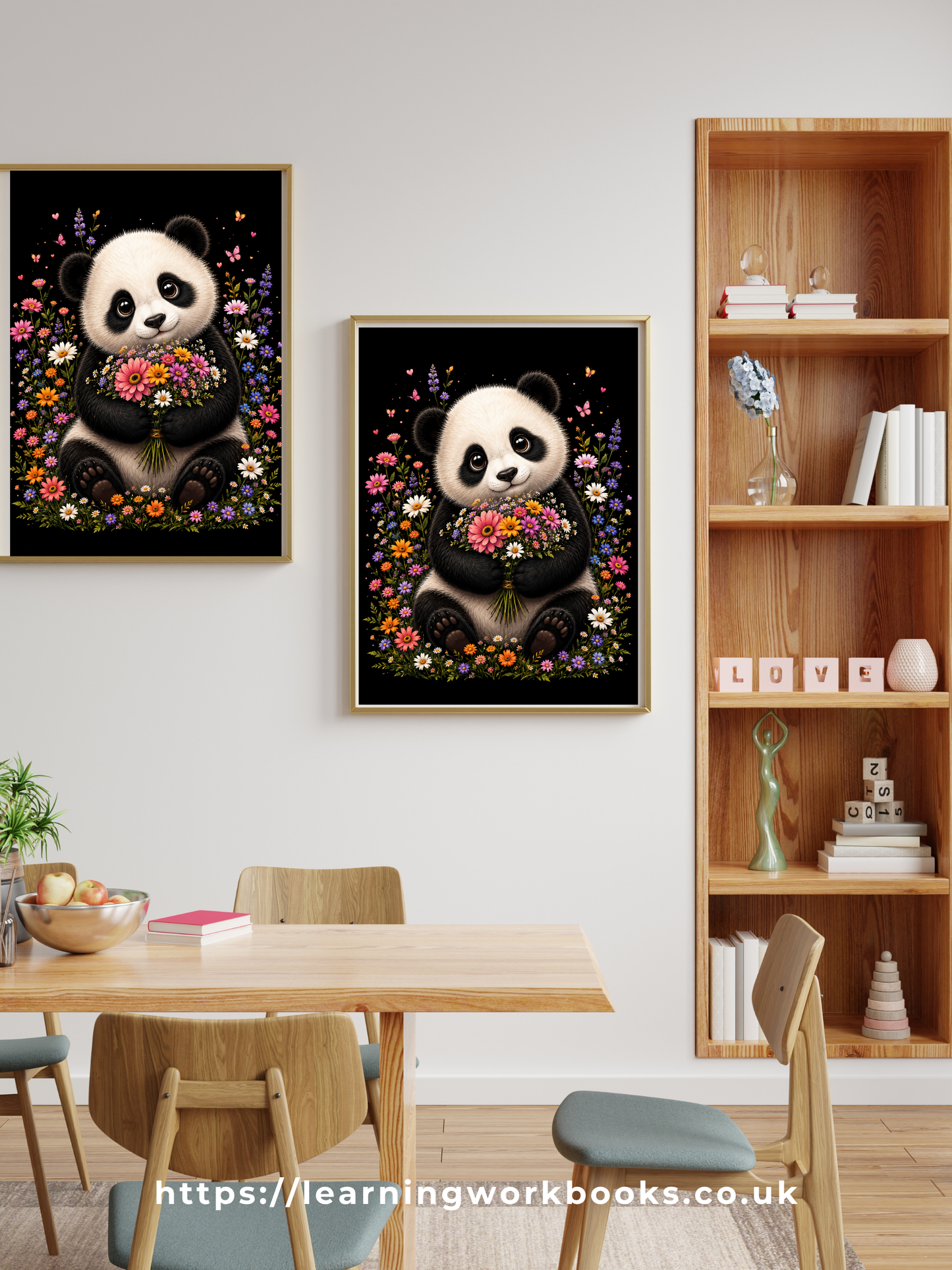 Cute Panda Holding a Bouquet / Pandas Printable Art 1 / Premium Printable Digital Download