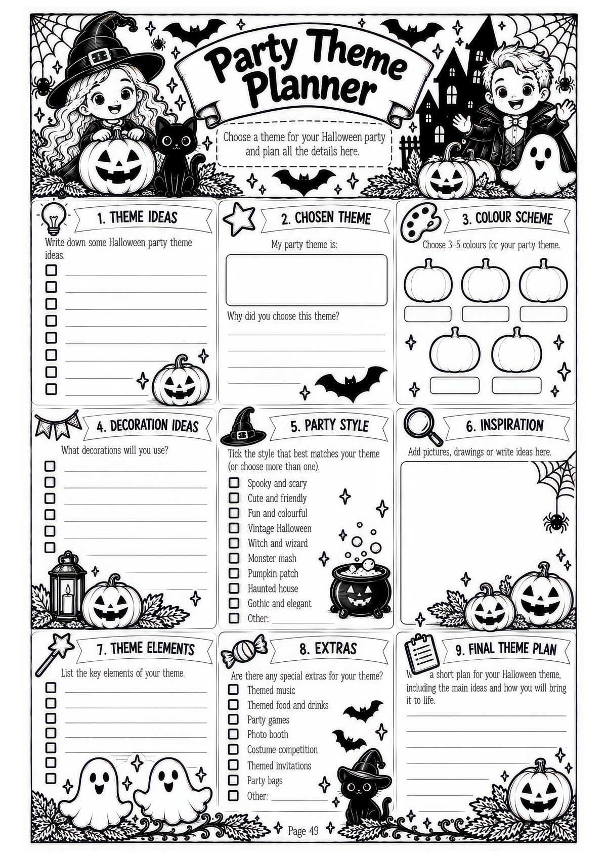The Complete Halloween Planner / Design 1 / 100 Pages of Printable Halloween Planning Sheets