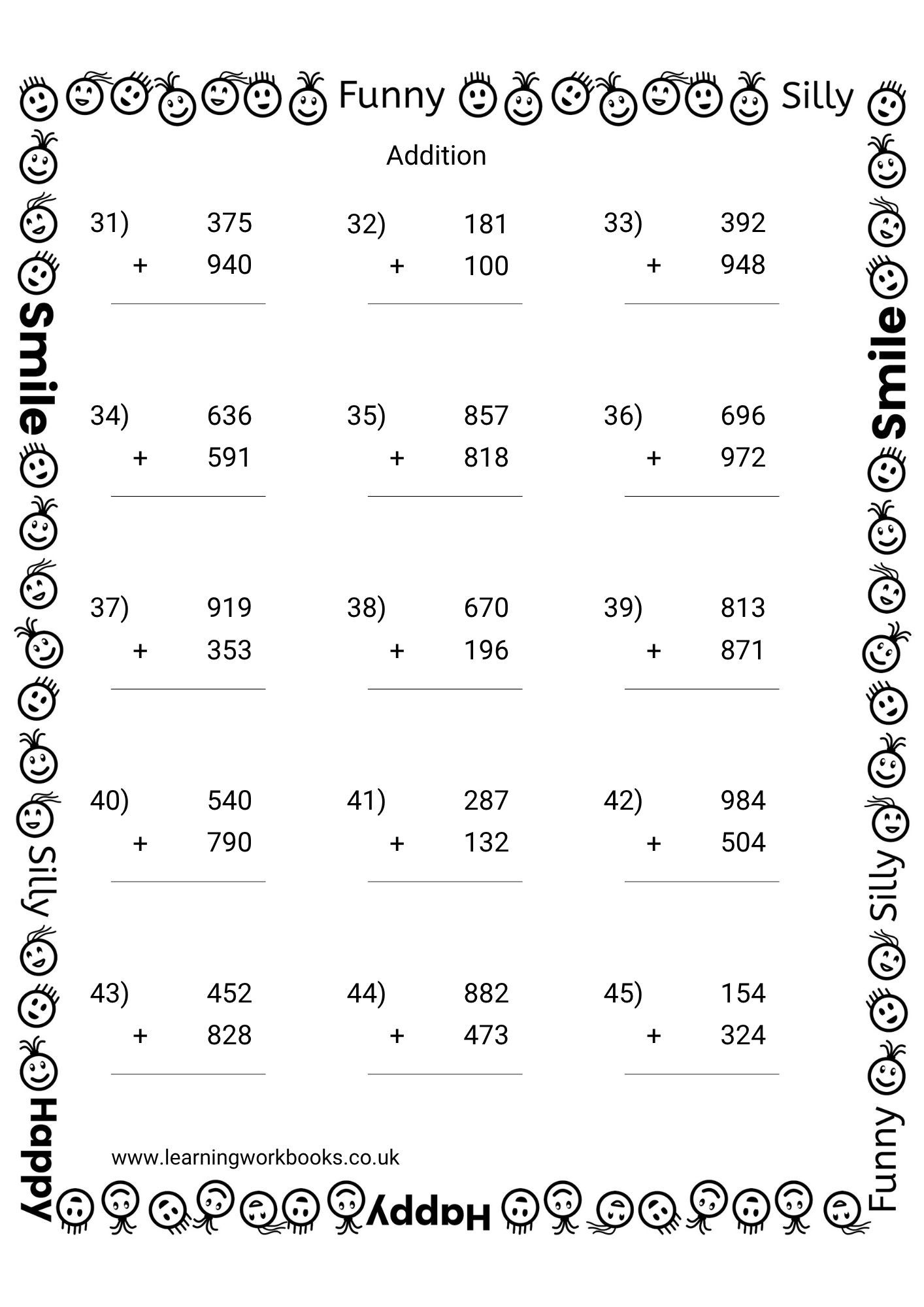 Adding 3 Digit Numbers Workbook 1 (downloadable digital product)