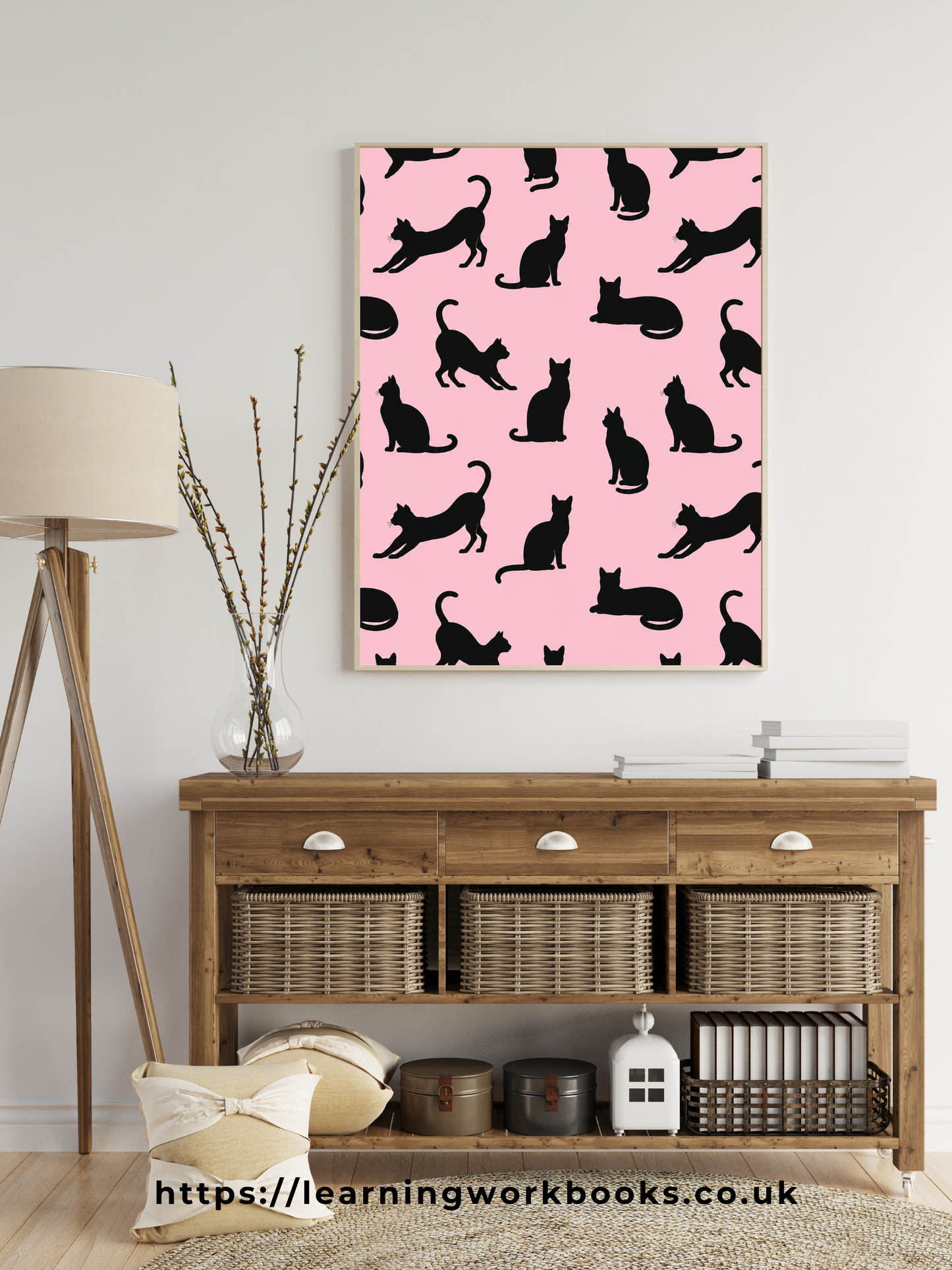 Pink Minimalist Cat Silhouette Pattern / Animal Patterns Printable Art 2 / Premium Printable Digital Download