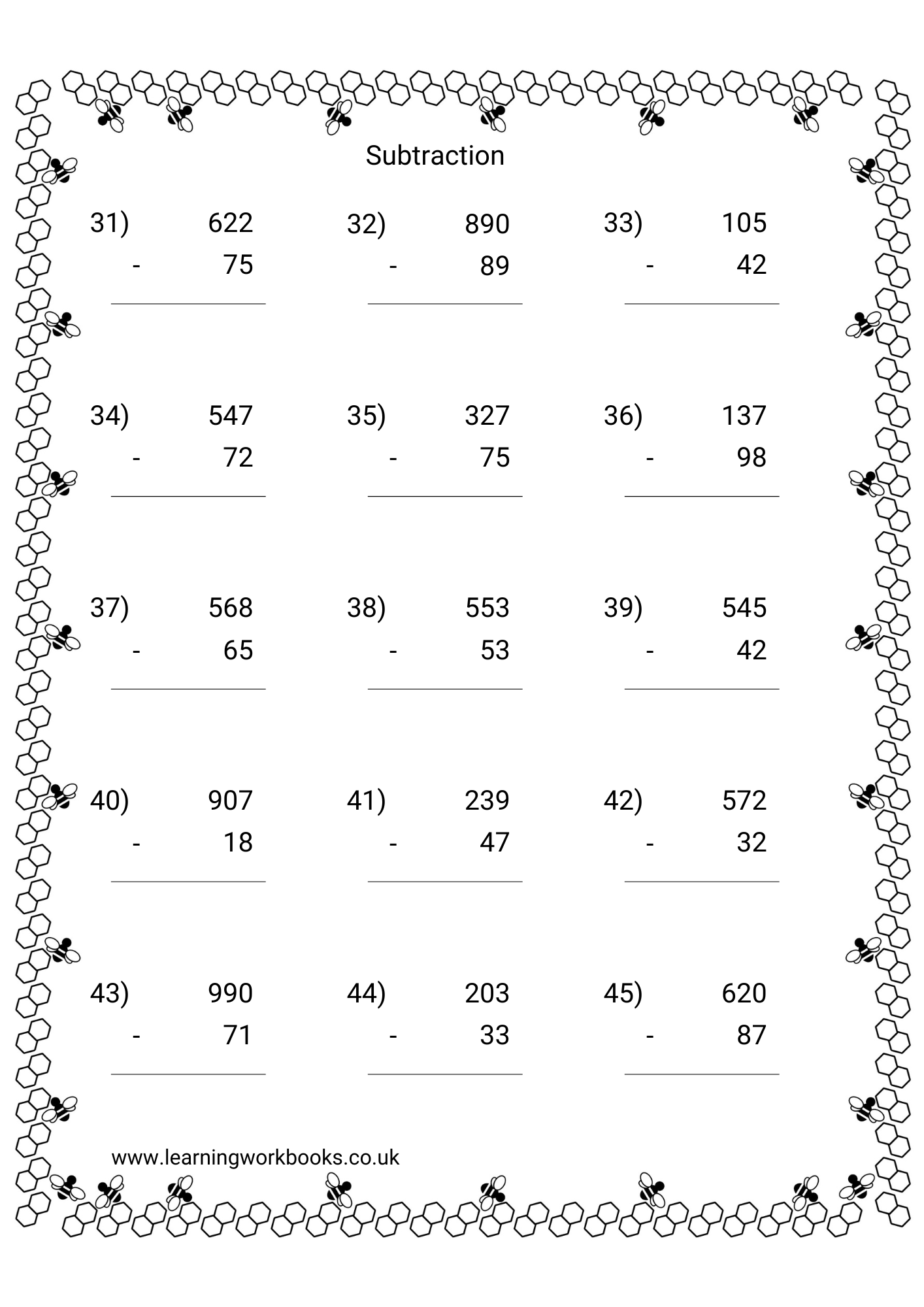 Subtracting 2 Digits From 3 Digit Numbers Workbook 2 (downloadable digital product)