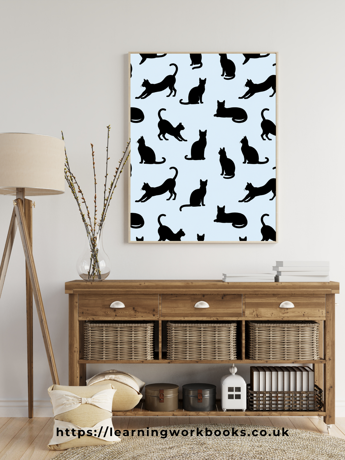 Blue Minimalist Cat Silhouette Pattern / Animal Patterns Printable Art 4 / Premium Printable Digital Download
