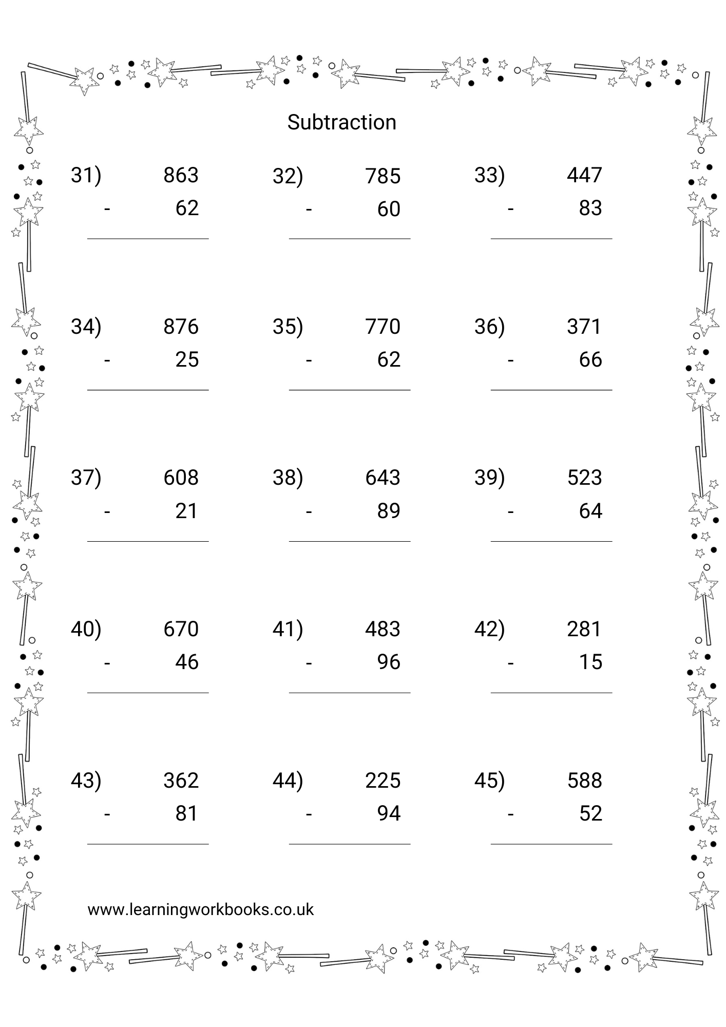 Subtracting 2 Digits From 3 Digit Numbers Workbook 1 (downloadable digital product)