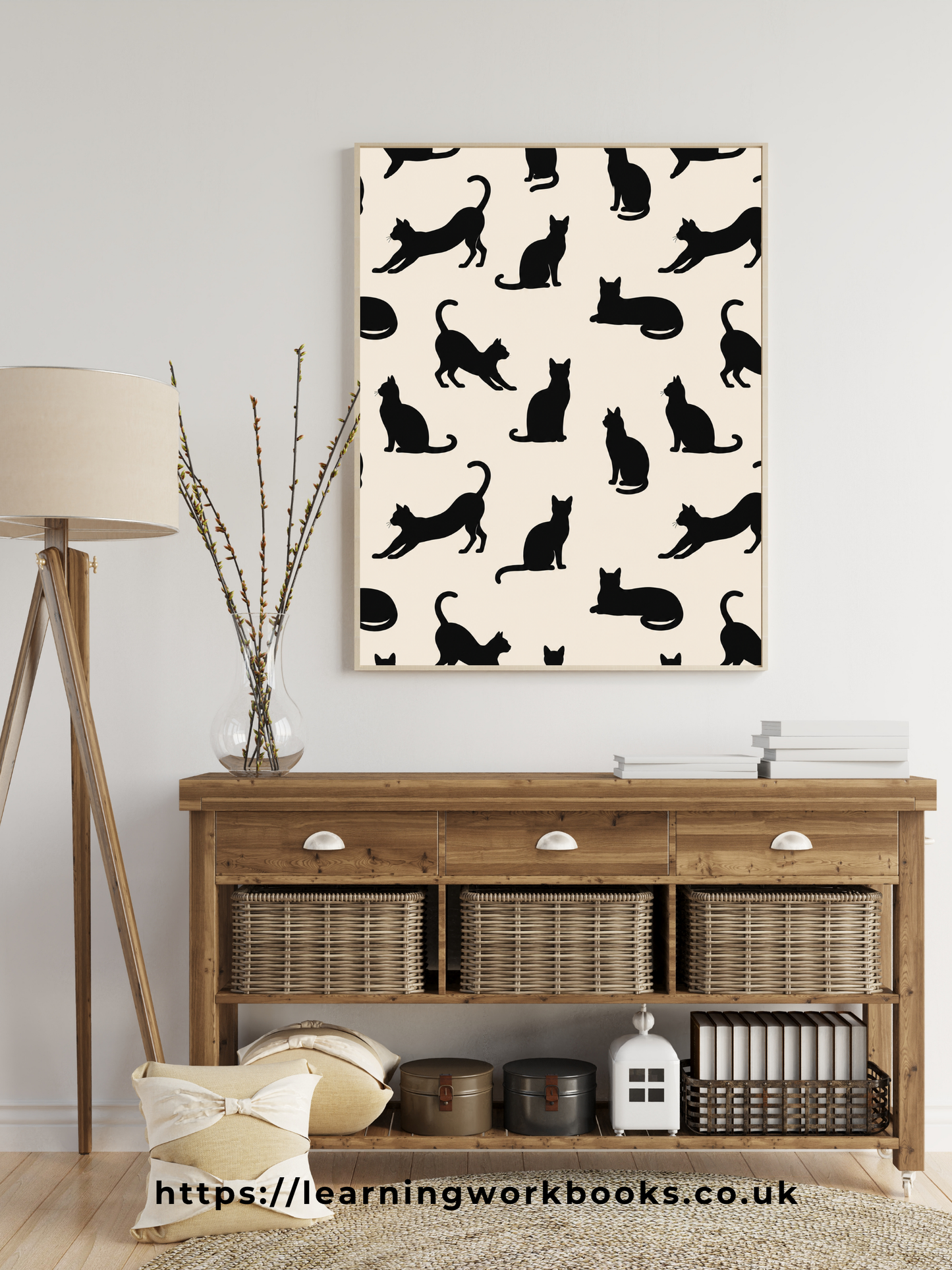Beige Minimalist Cat Silhouette Pattern / Animal Patterns Printable Art 1 / Premium Printable Digital Download