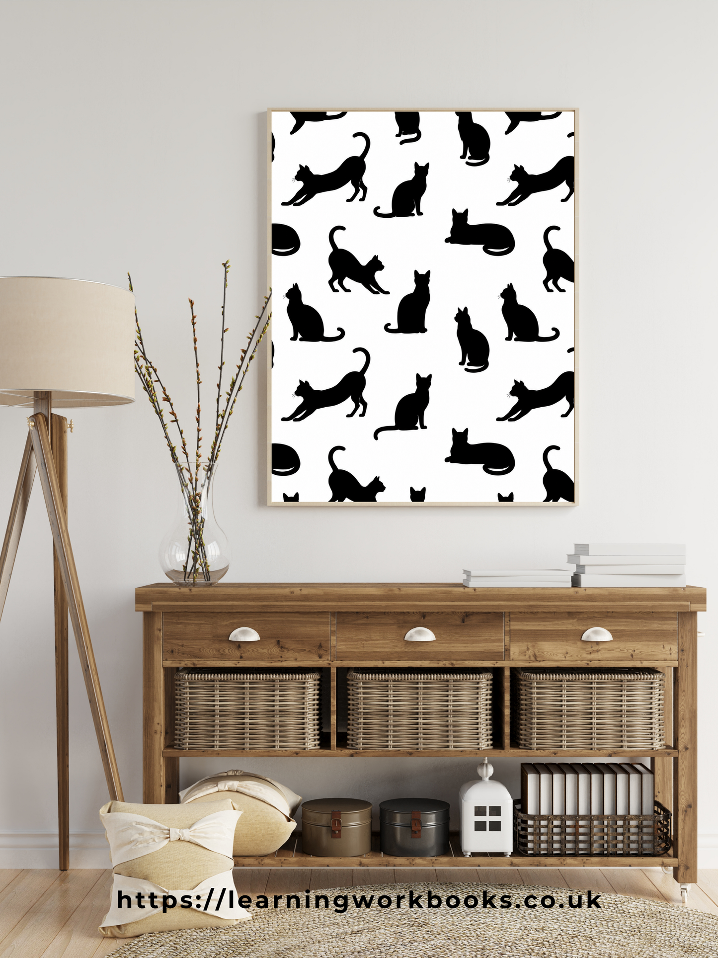 White Minimalist Cat Silhouette Pattern / Animal Patterns Printable Art 3 / Premium Printable Digital Download