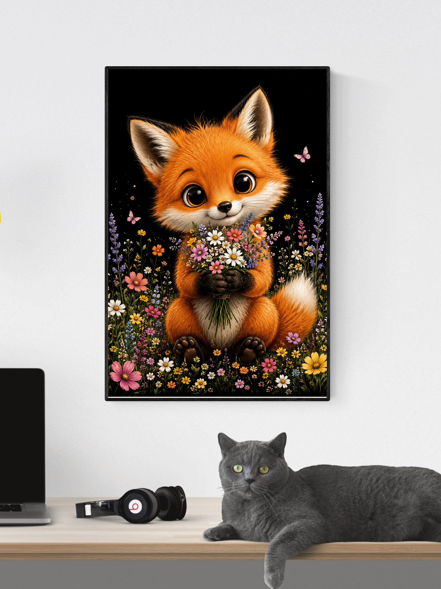 Cute Fox Holding a Bouquet / Foxes Printable Art 1 / Premium Printable Digital Download