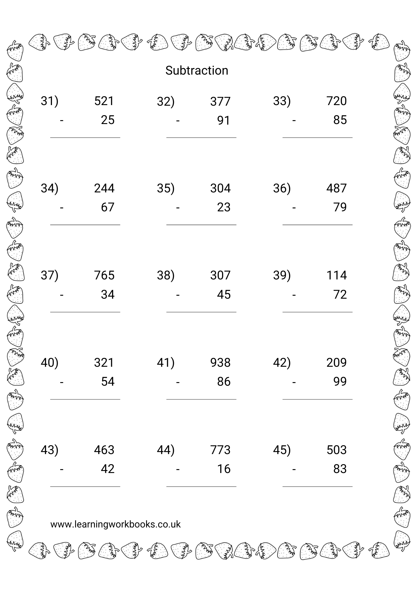 Subtracting 2 Digits From 3 Digit Numbers Workbook 3 (downloadable digital product)