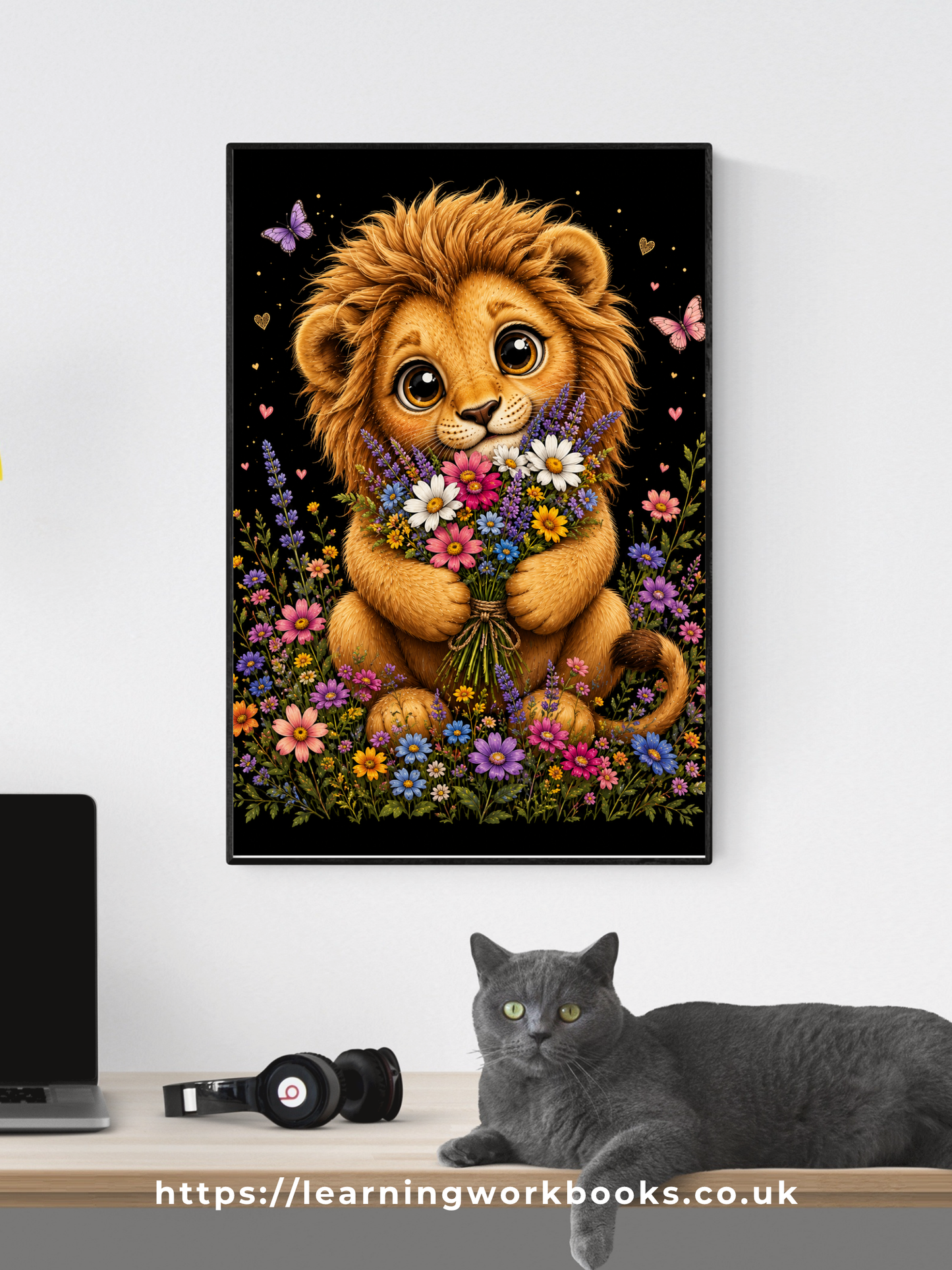 Cute Lion Holding a Bouquet / Lions Printable Art 1 / Premium Printable Digital Download