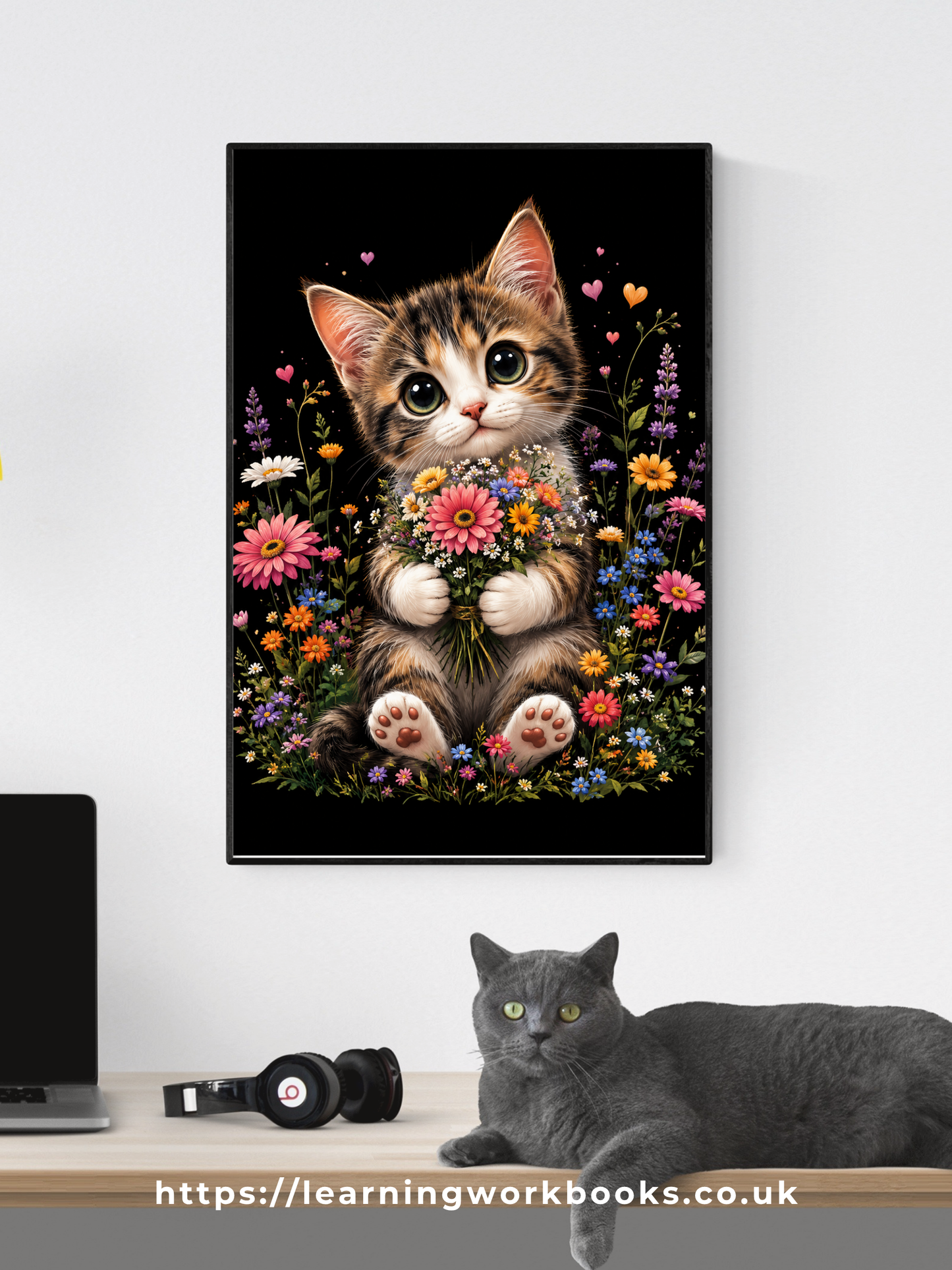 Cute Cat Holding a Bouquet  / Cats Printable Art 1 / Premium Printable Digital Download