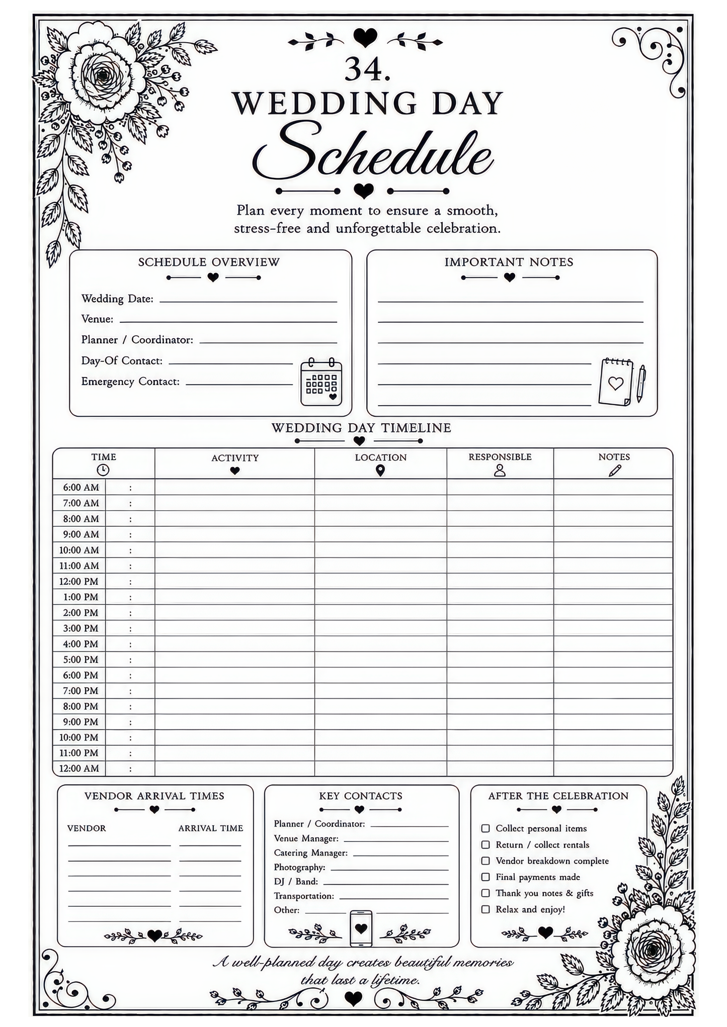 The Complete Wedding Planner – Design Number 1: Ivory and Gold Flowers (downloadable, high quality print, 100 pages)