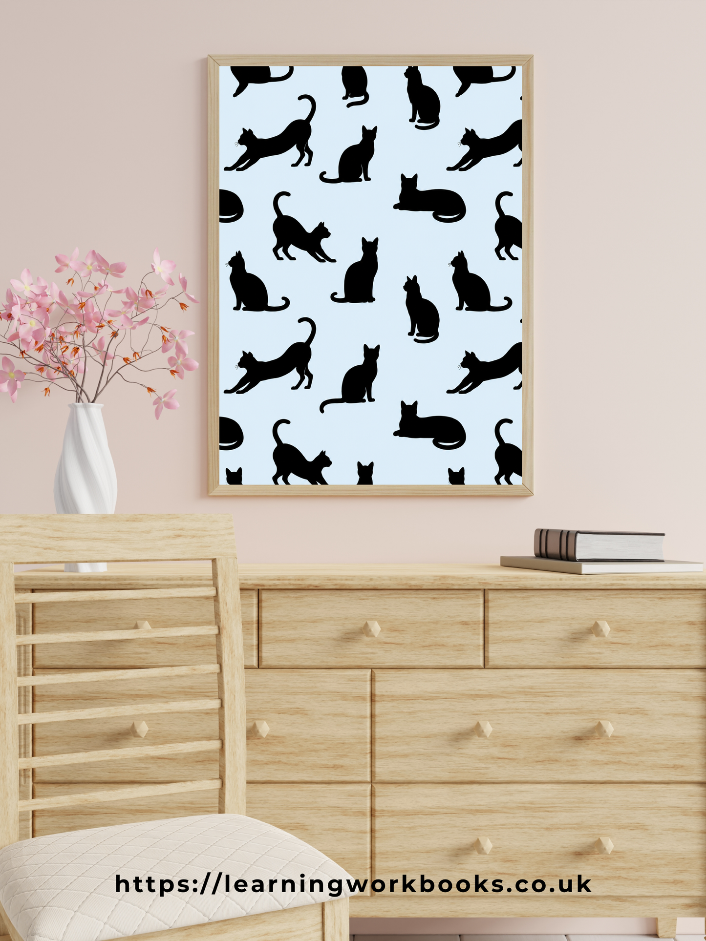 Blue Minimalist Cat Silhouette Pattern / Animal Patterns Printable Art 4 / Premium Printable Digital Download