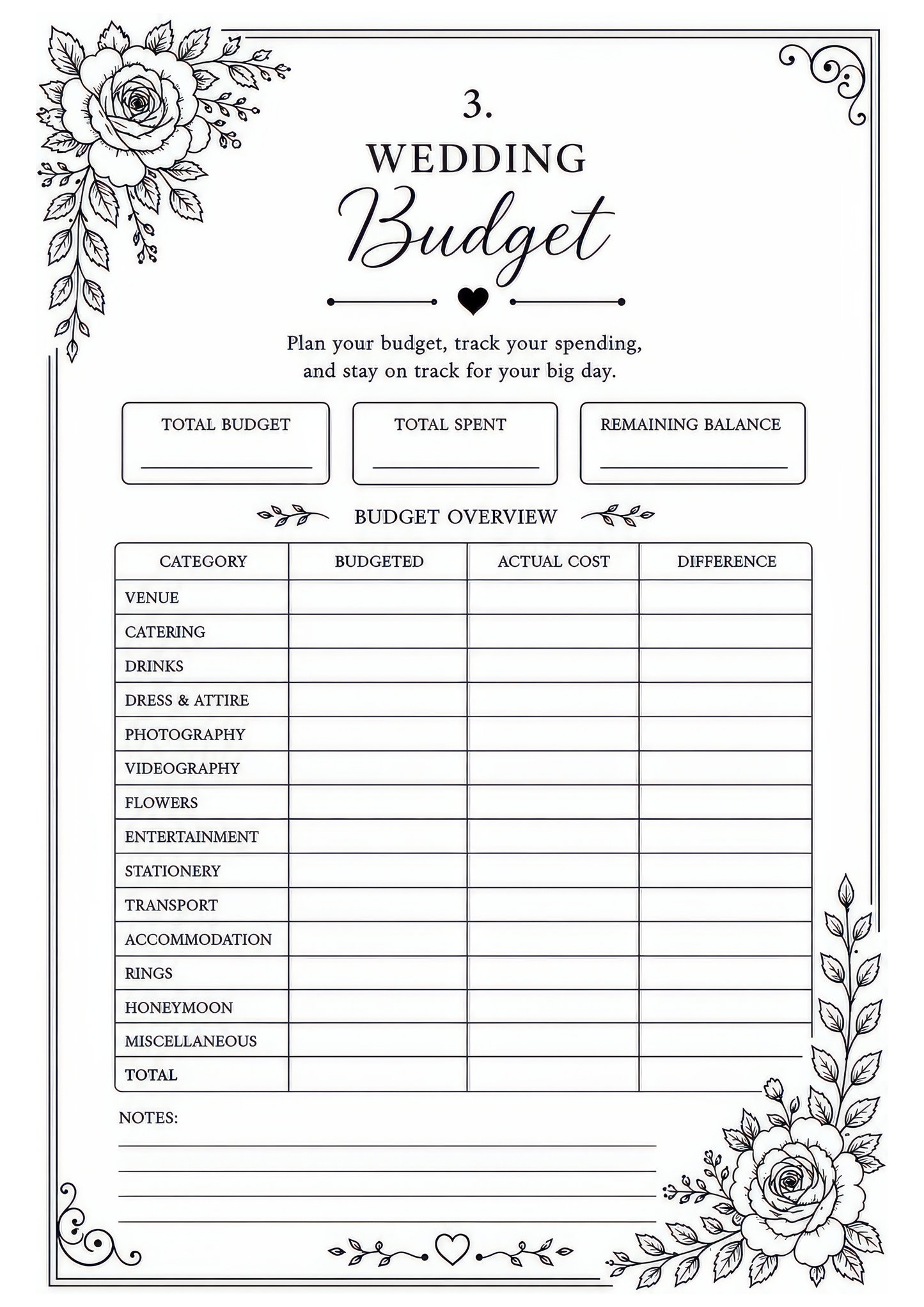 The Complete Wedding Planner – Design Number 1: Ivory and Gold Flowers (downloadable, high quality print, 100 pages)