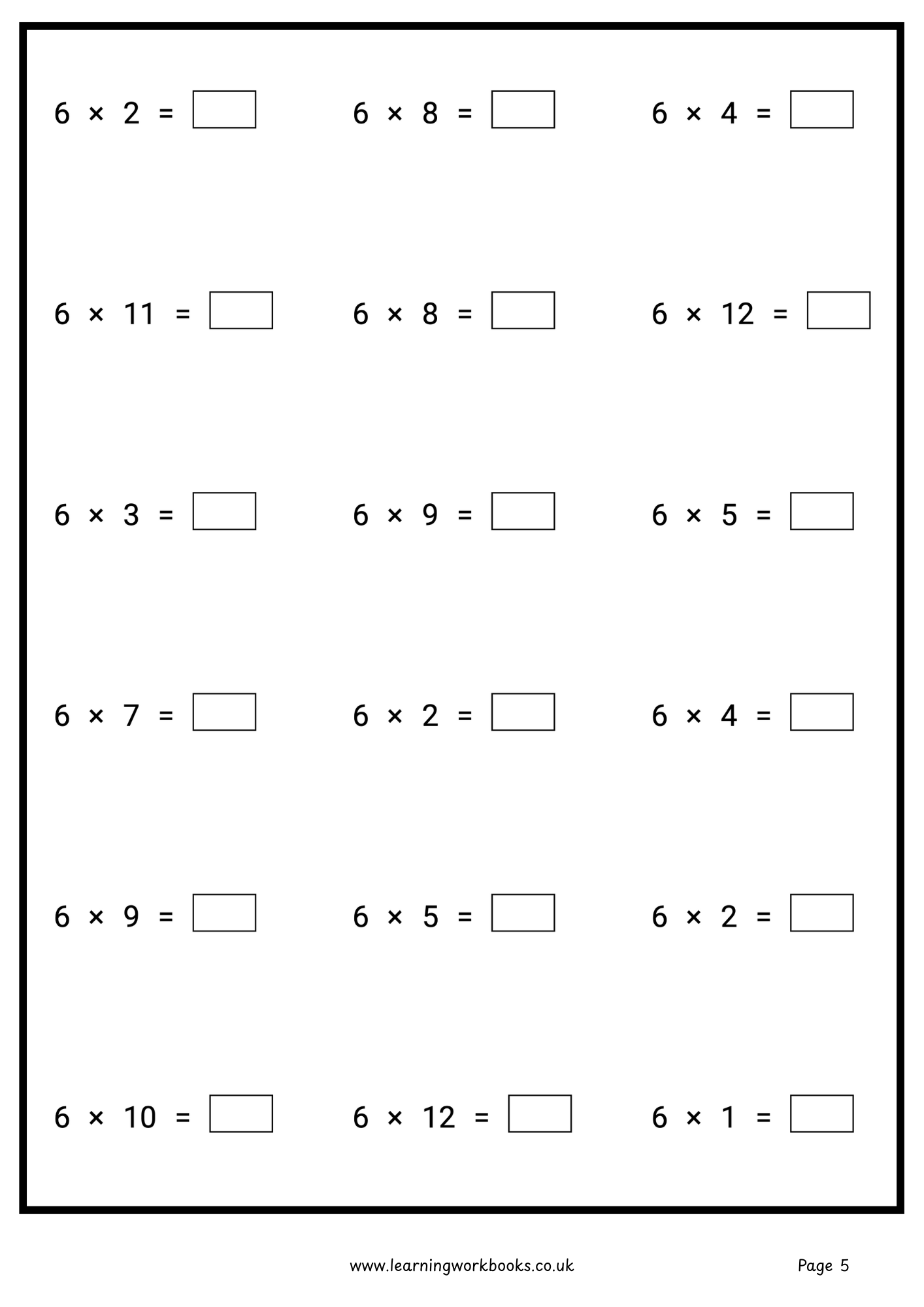 6 Times Table Workbook (downloadable digital product)